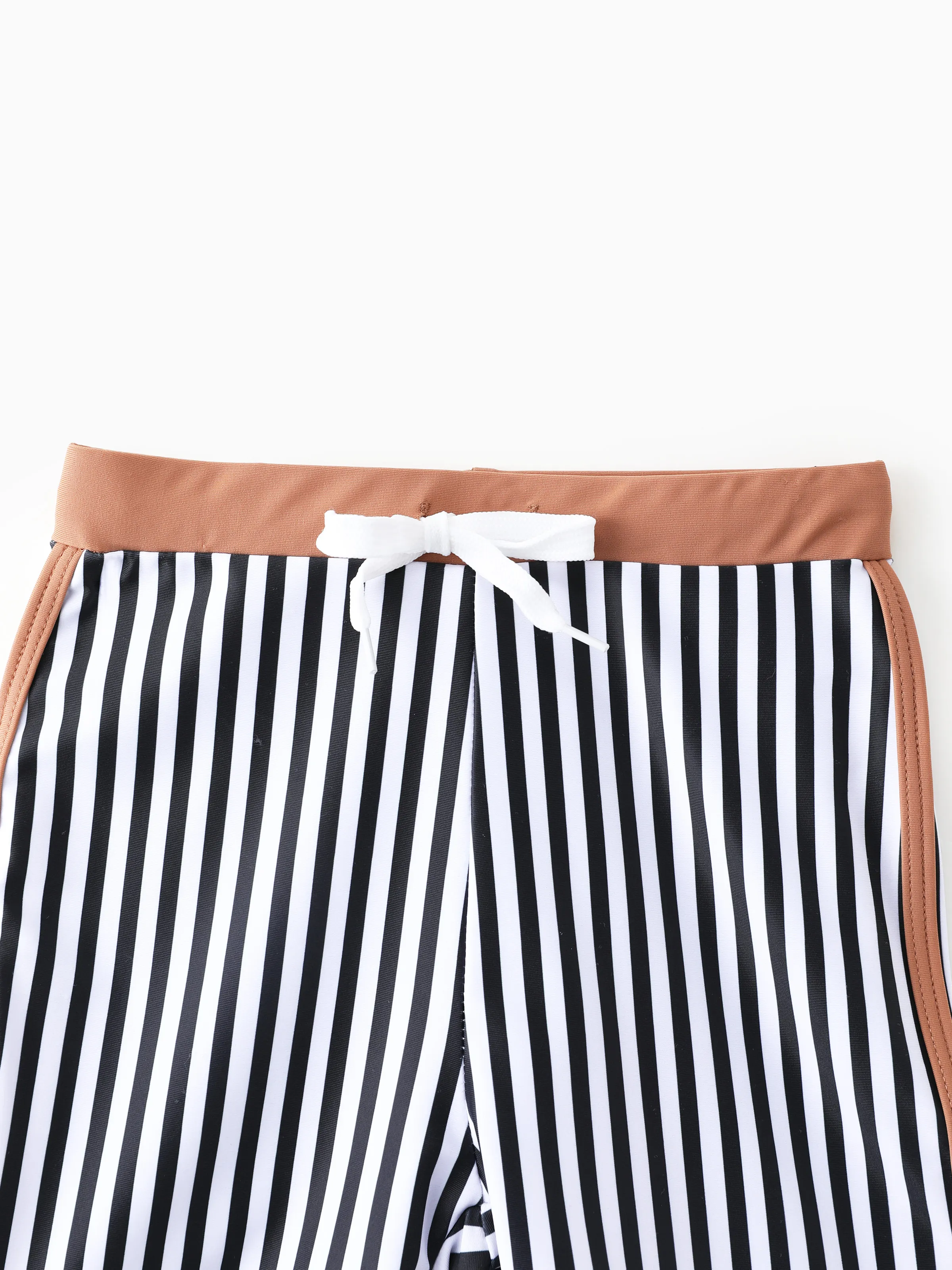 Family Matching Vertical Stripe Drawstring Swim Drunks or Besties Printed Crop Tank Bikini Khaki - Image 14