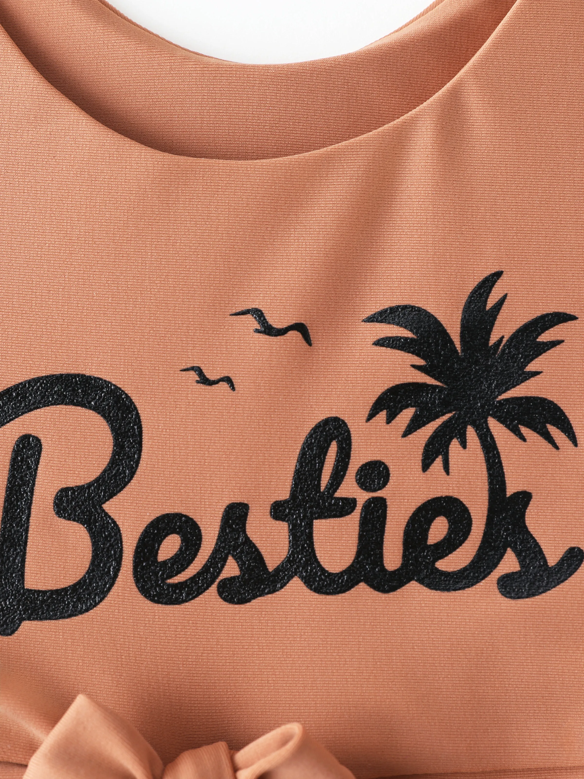 Family Matching Vertical Stripe Drawstring Swim Drunks or Besties Printed Crop Tank Bikini Khaki - Image 5