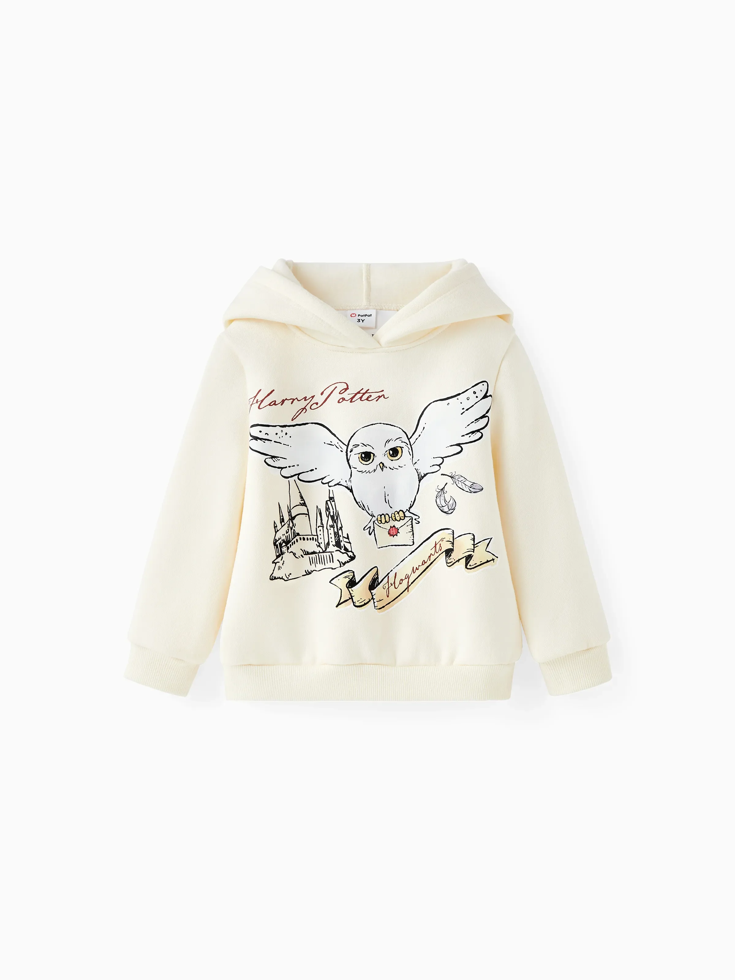 Harry Potter Toddler Boy Owl Character Print Oversized Fleece Hoodies Apricot
