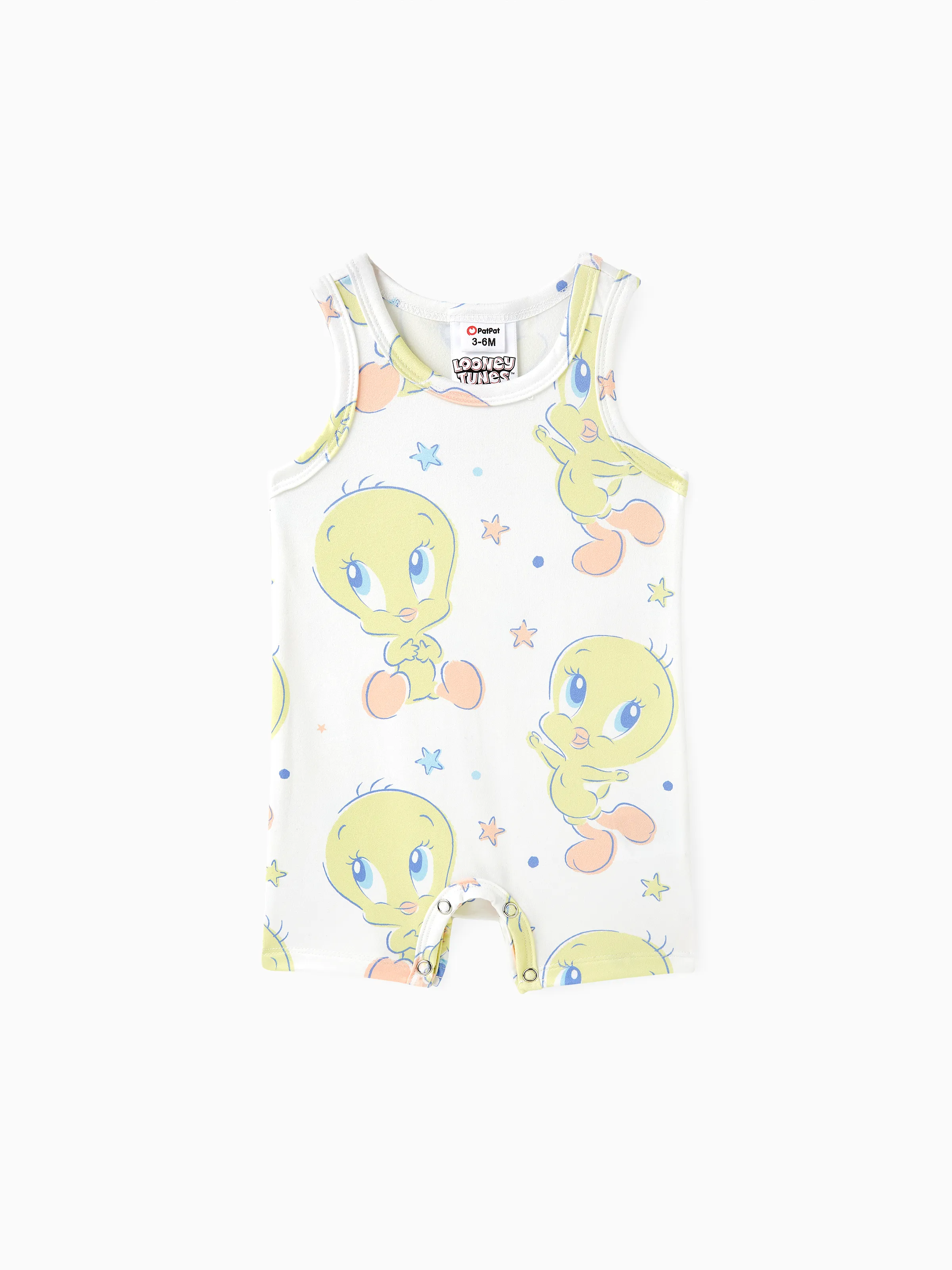 Looney Tunes Baby Boy/Girl Star print Sleeveless Romper
 White