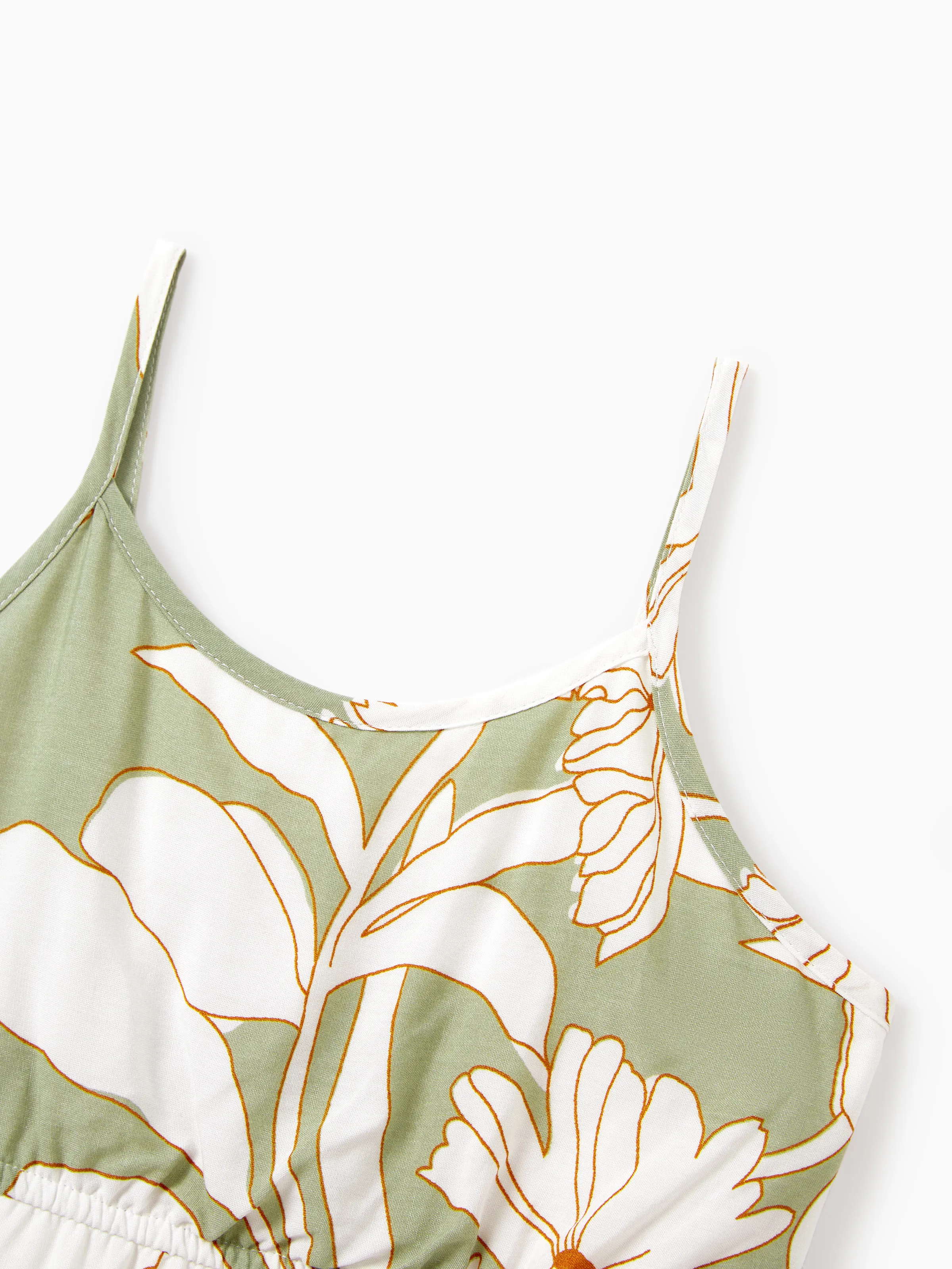 Matching Family Outfits Tropical Floral Print Strap Dress or Short-sleeve Colorblock Shirts Set Pale Green - Image 15