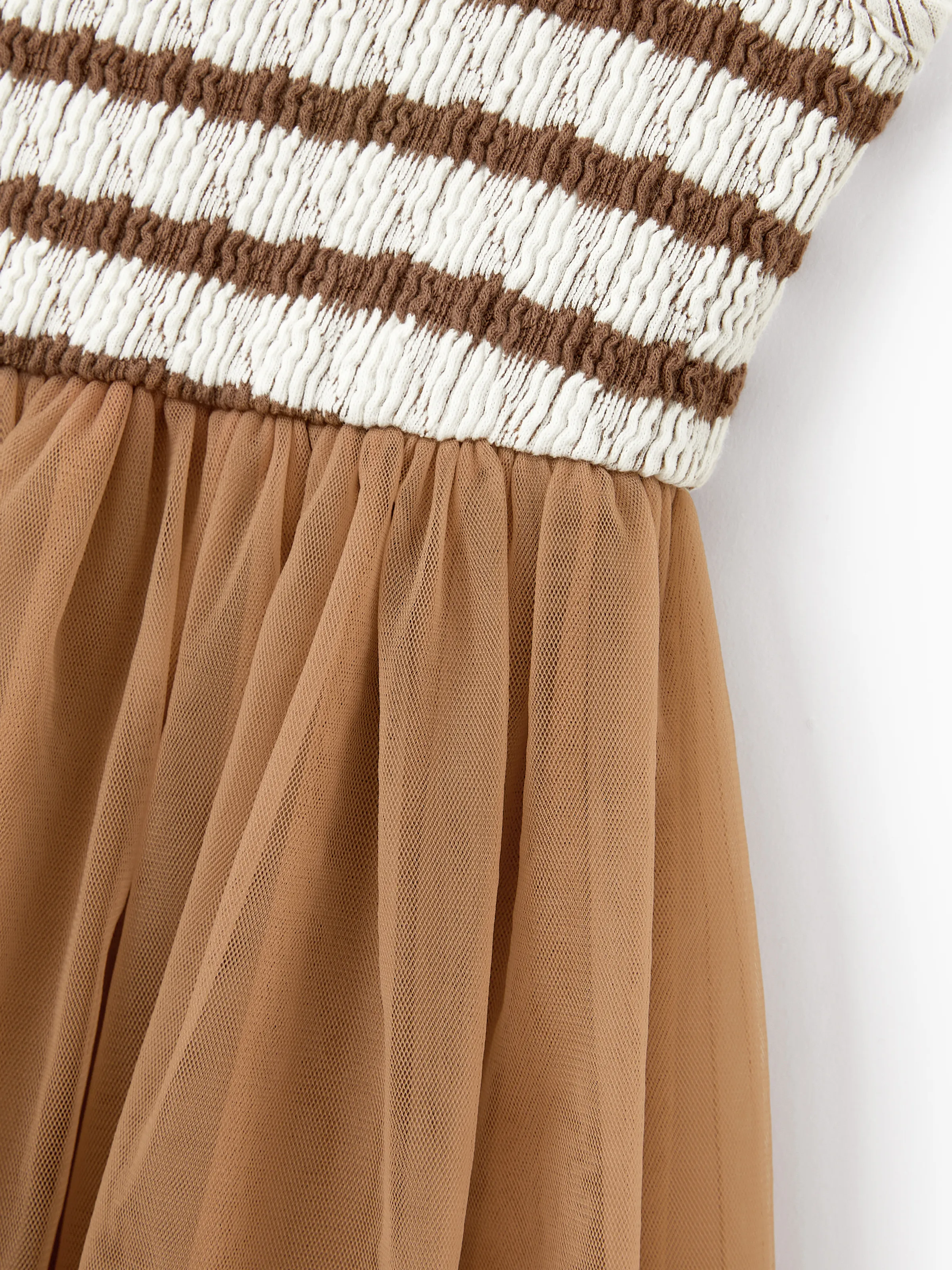 Matching Striped Dresses for Mommy & Me Twist-Front Dress with Tulle Skirt, Perfect for Summer Family Outings & Photos Khaki - Image 15