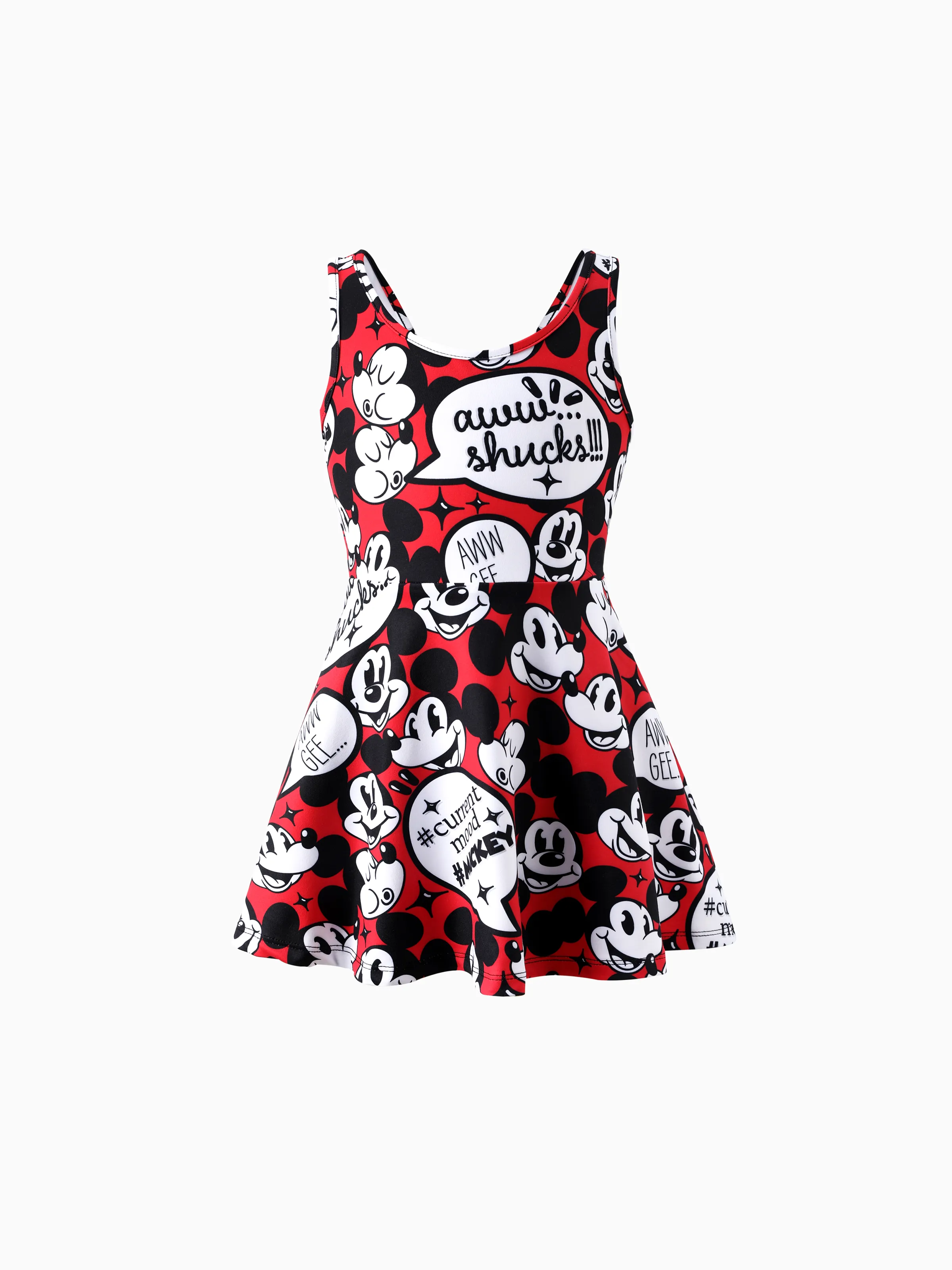 Disney Mickey and Friends Mommy and Me Family matching 1pc Mickey Mouse Graffiti Cotton T-shirt or Colorblock Dress with Built-in Shorts & Pockets or Naia™ Allover Romper Red - Image 10