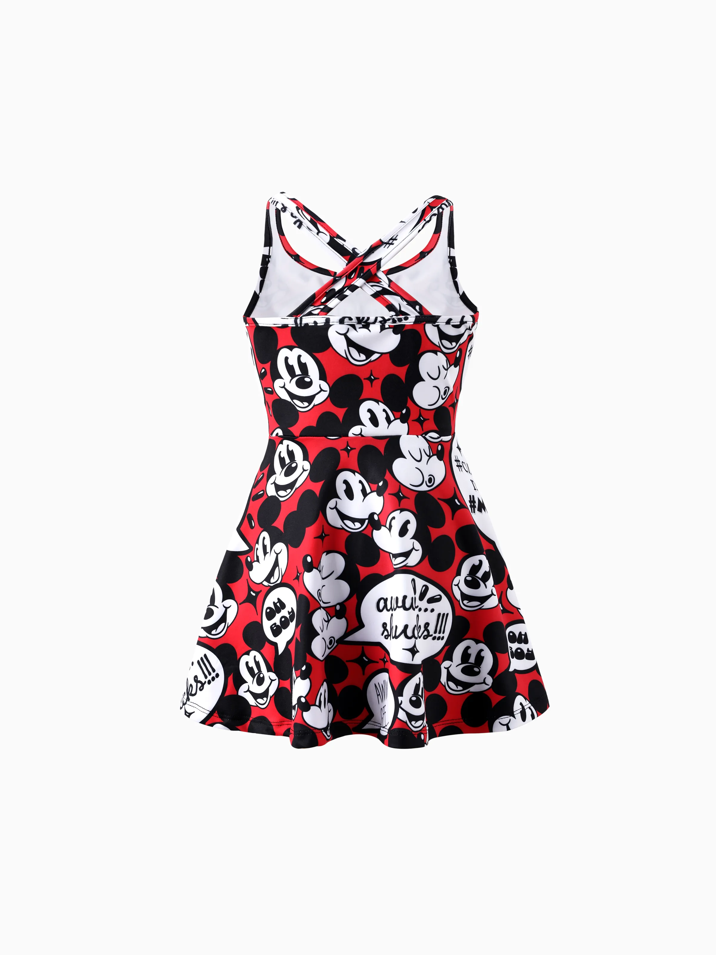 Disney Mickey and Friends Mommy and Me Family matching 1pc Mickey Mouse Graffiti Cotton T-shirt or Colorblock Dress with Built-in Shorts & Pockets or Naia™ Allover Romper Red - Image 11