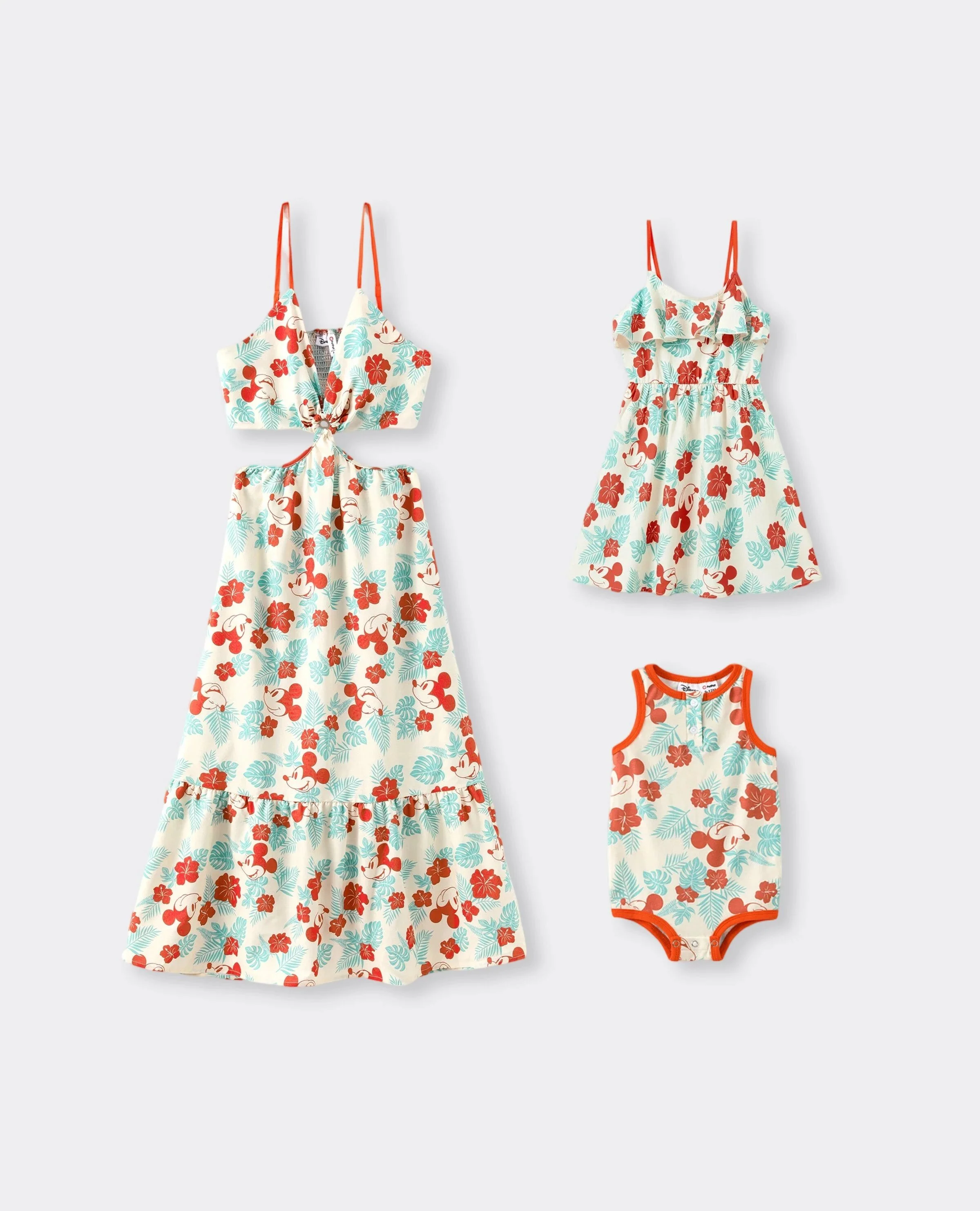 Disney Mickey and Friends Mommy and Me Family Matching Naia™ Floral Allover Print Shirt/Sleeveless Hollow-out Dress/Romper Multi-color