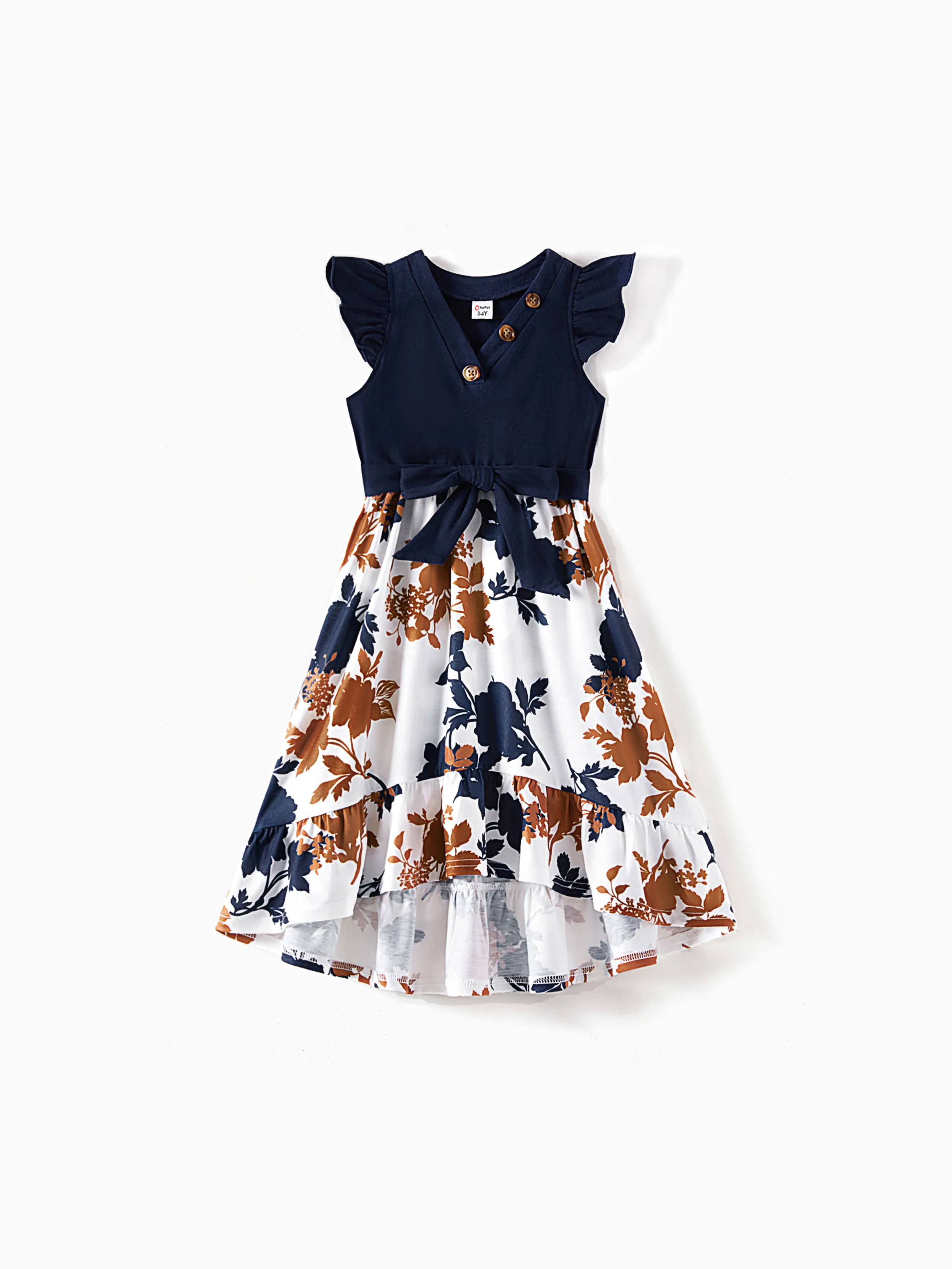 Mommy and Me Family Matching Casual Dress Solid Color, Fabric Stitching royalblue - Image 8