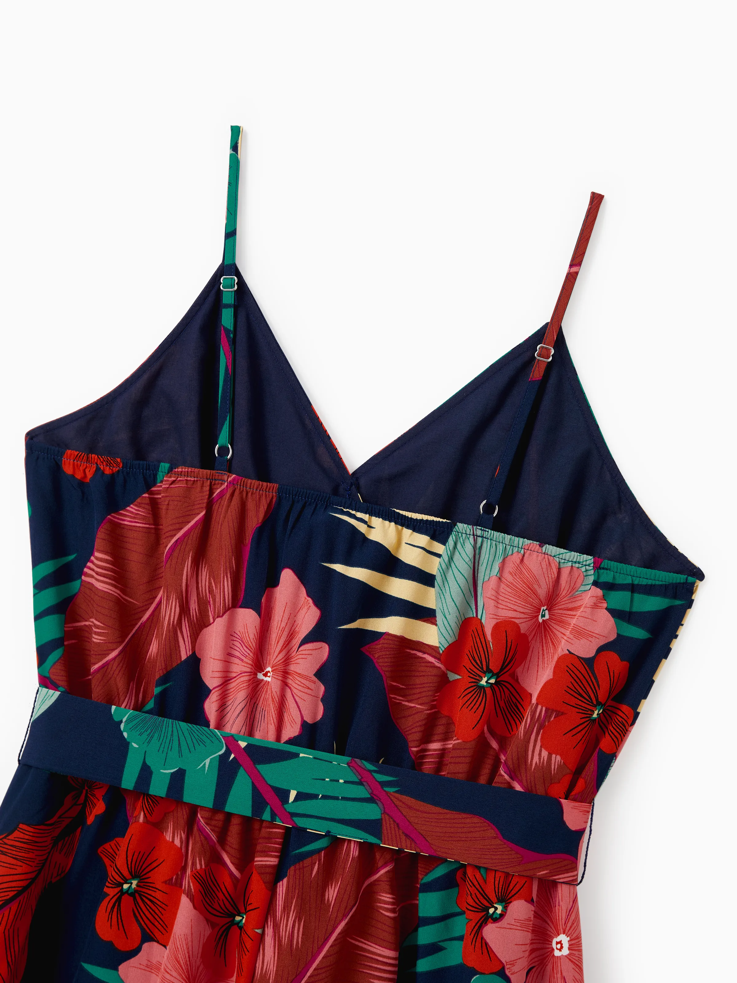 Mommy and Me Family Matching Sets Floral Panel Black tee and V-neck Strap Dress with Hidden Snap Deep Blue - Image 7
