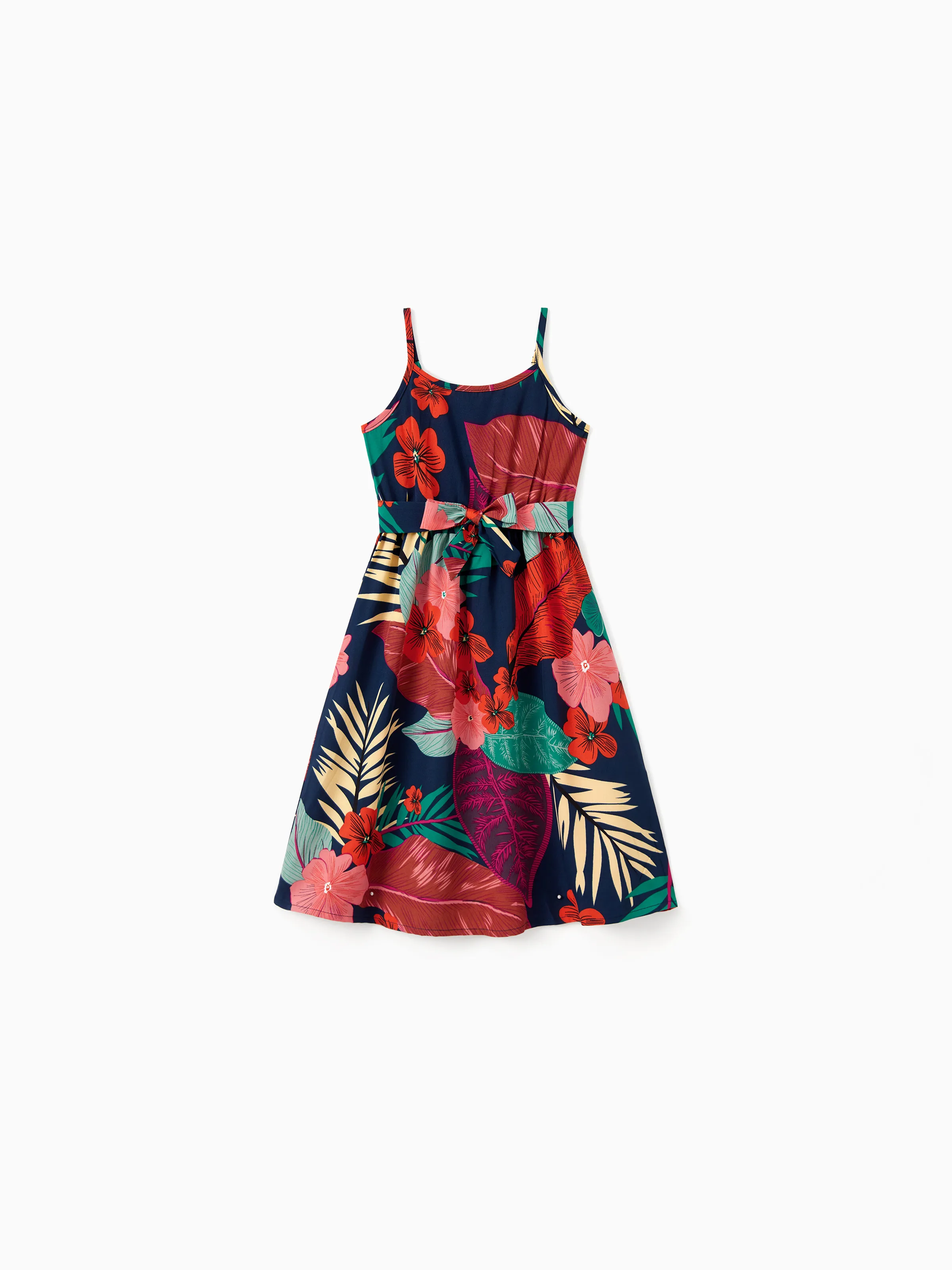 Mommy and Me Family Matching Sets Floral Panel Black tee and V-neck Strap Dress with Hidden Snap Deep Blue - Image 9
