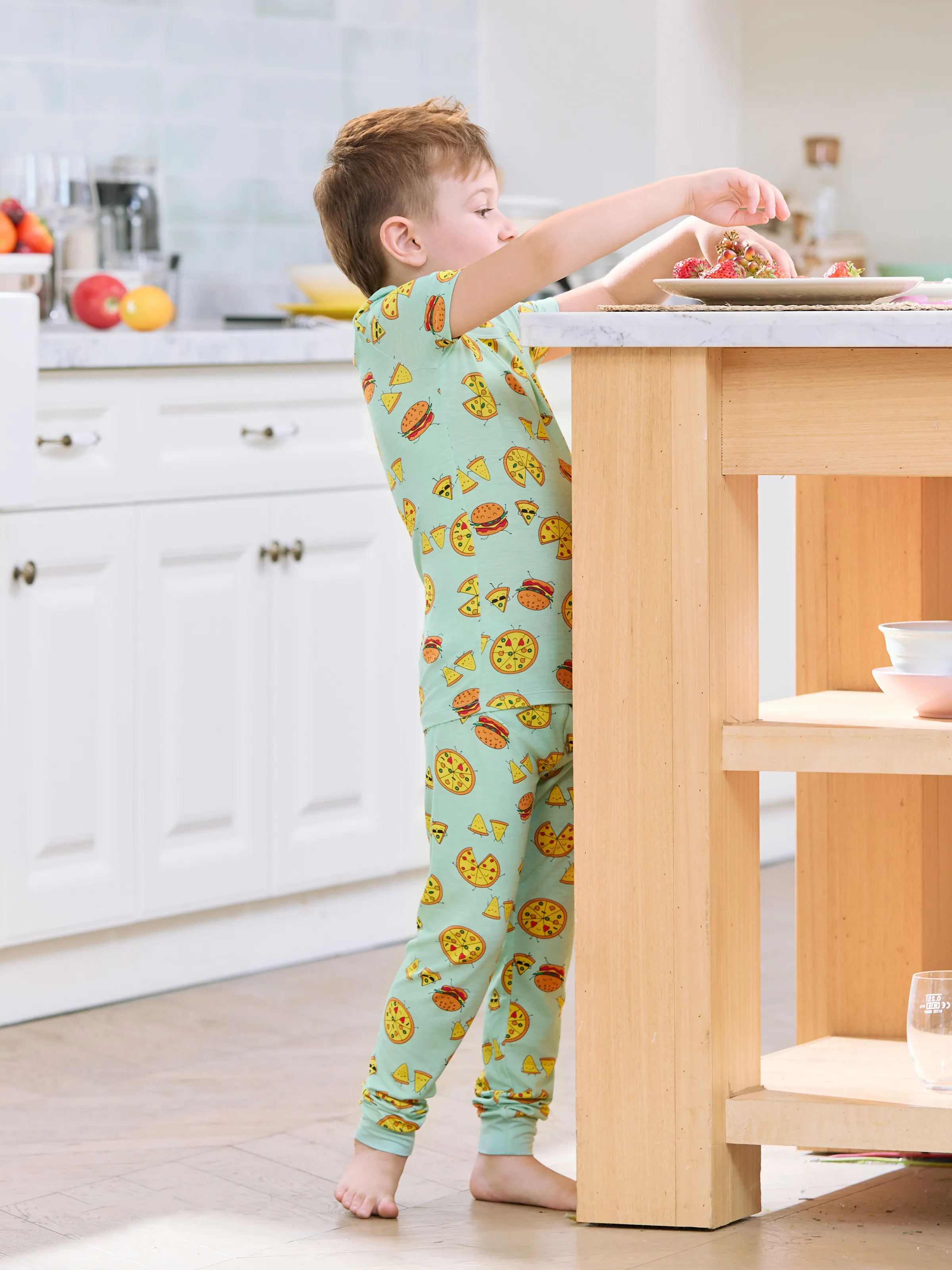Mommy & me Bamboo Family Mint Green PJs Cute Cartoon Food Theme Print Short Sleeve & Long Pants Sleepwear Matching Pajama set (Snug-Fitting for Children) Light Blue - Image 8
