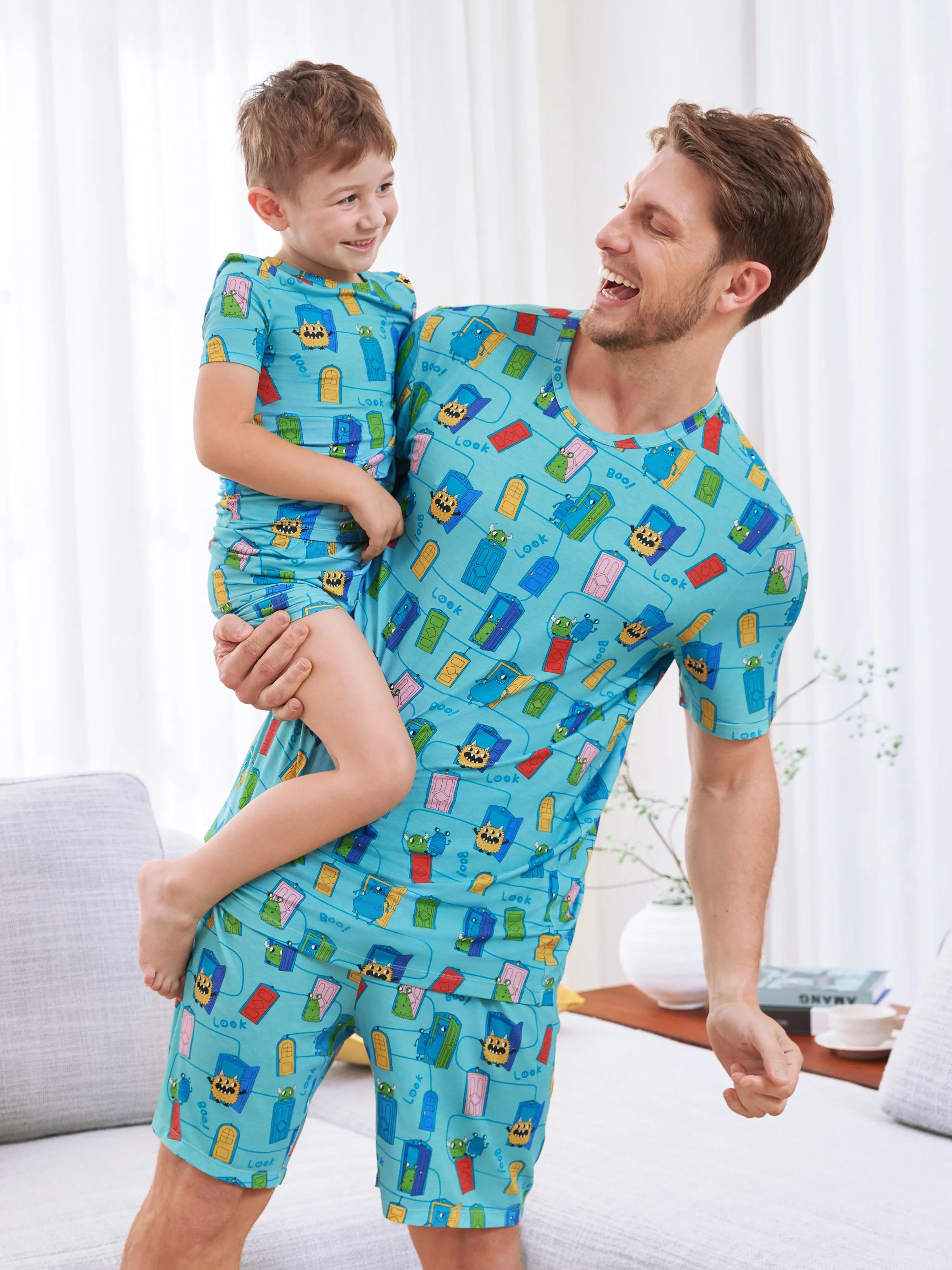 Mommy & me Bamboo Family Pajamas Cartoon Print Short-sleeve Matching Pajama set ( Snug-Fitting for Children ) Green - Image 14