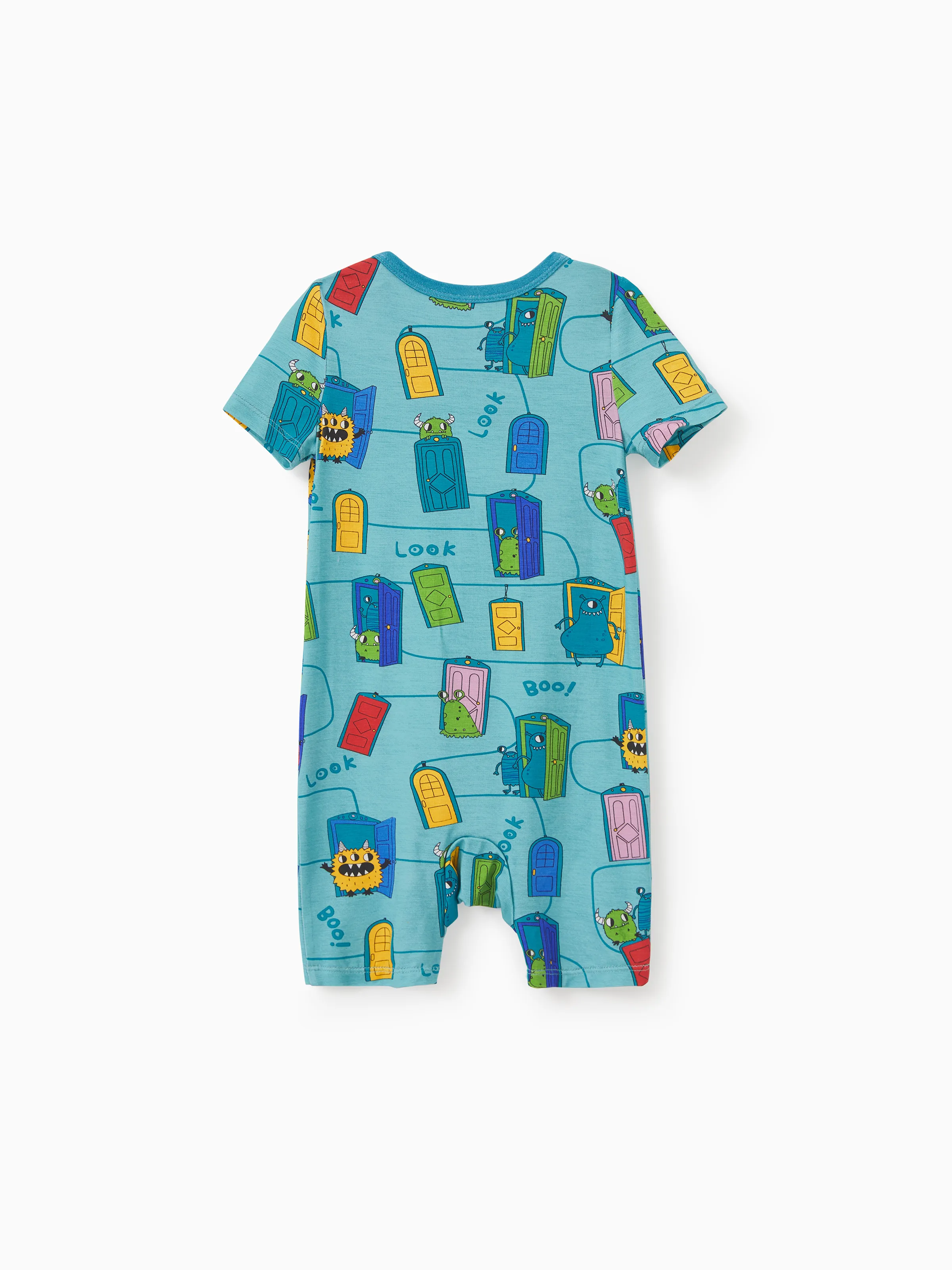 Mommy & me Bamboo Family Pajamas Cartoon Print Short-sleeve Matching Pajama set ( Snug-Fitting for Children ) Green - Image 16