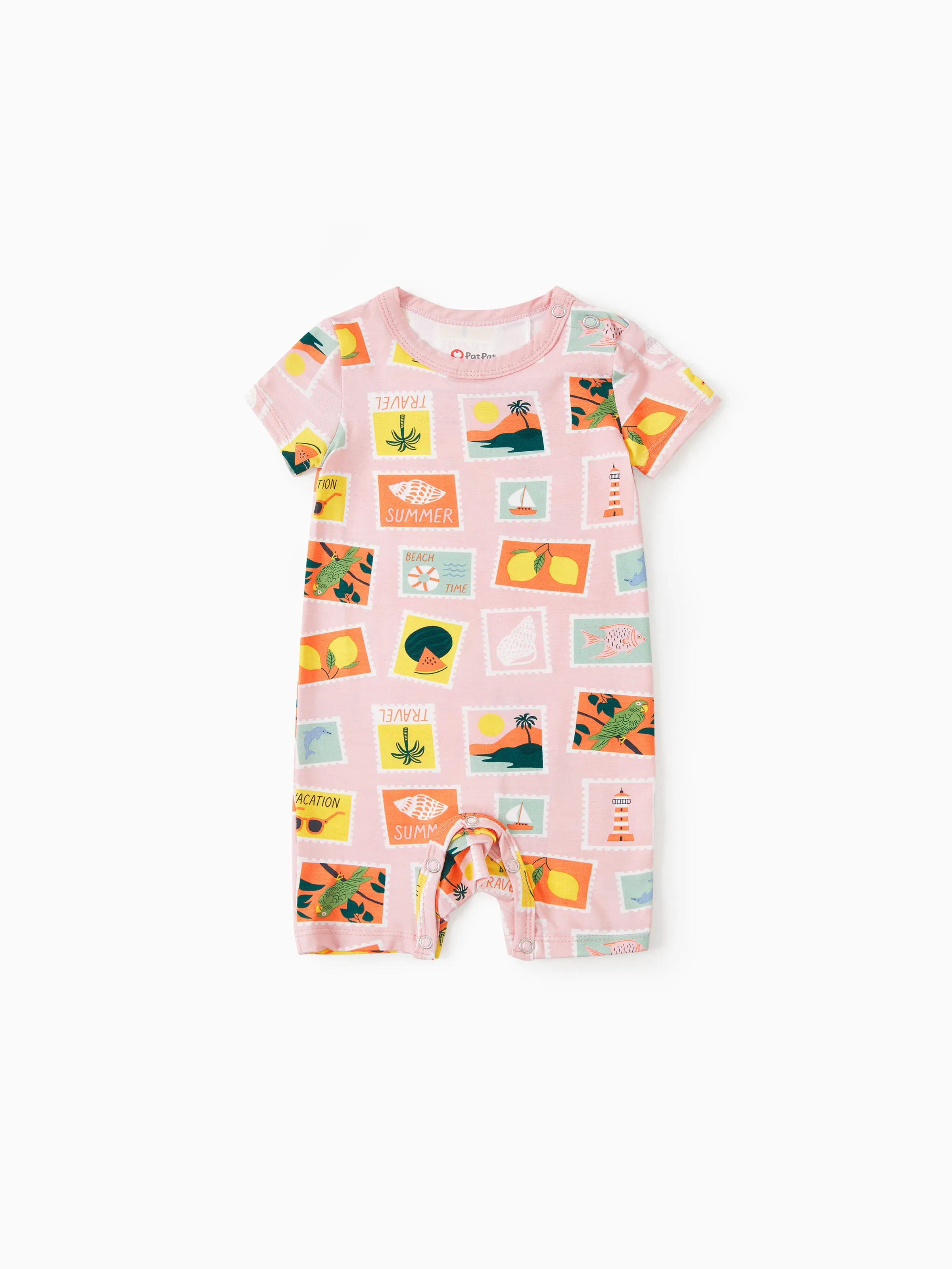 Mommy & me Bamboo Family Pajamas Vacation Theme Print Short-sleeve Matching Pajama set (Snug-Fitting for Children) Color block - Image 13