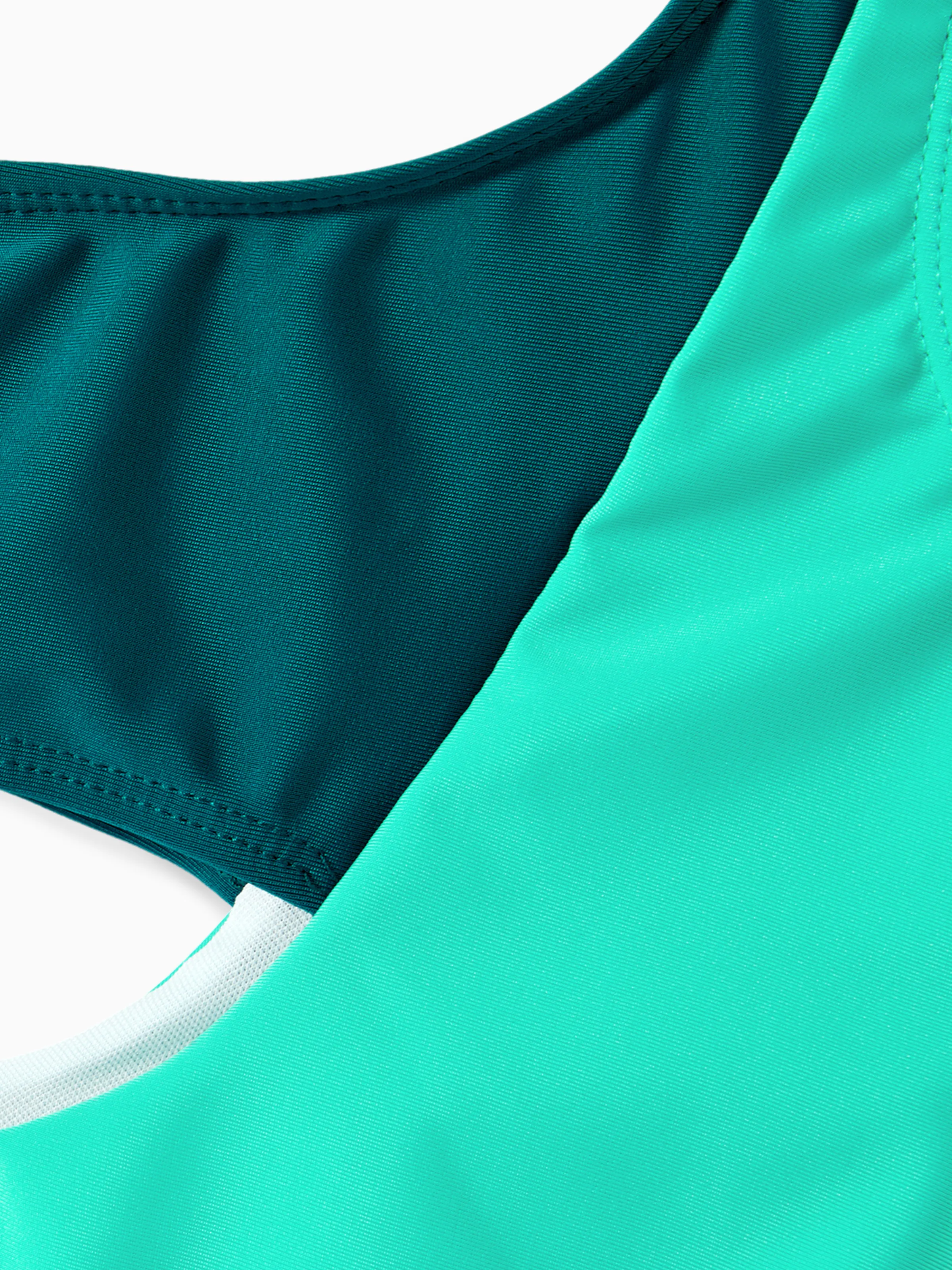 Mommy & me Colorblock One Shoulder Cut Out One-piece Swimsuit  DeepTurquoise - Image 11