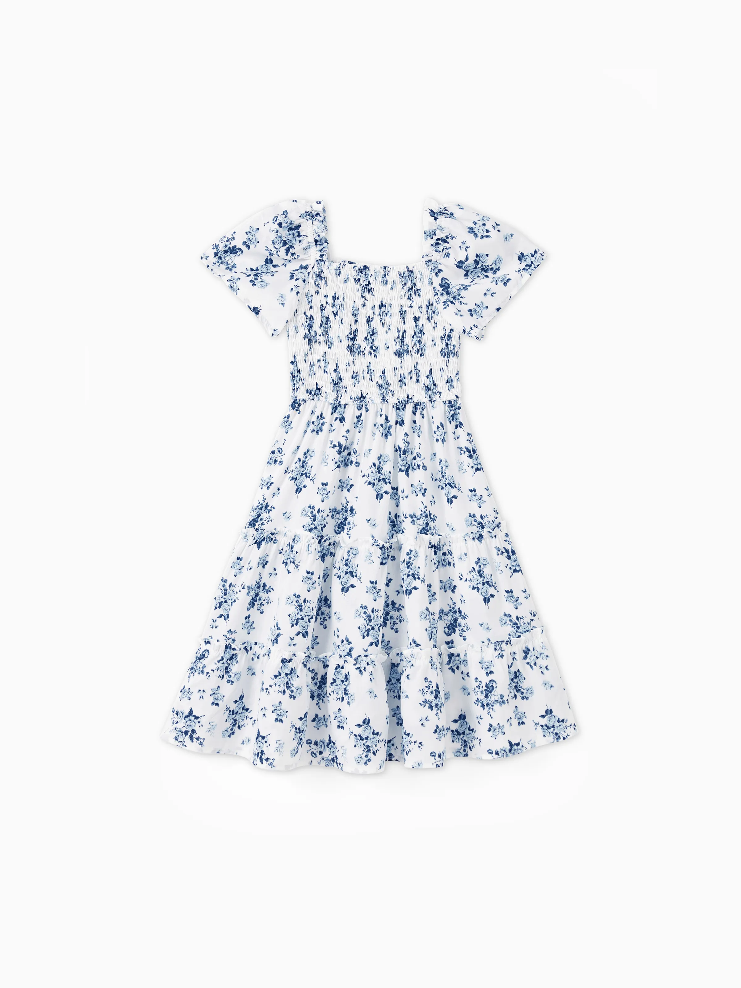 Mommy & me Outfit: Floral Smocking Casual Suit BLUEWHITE - Image 11