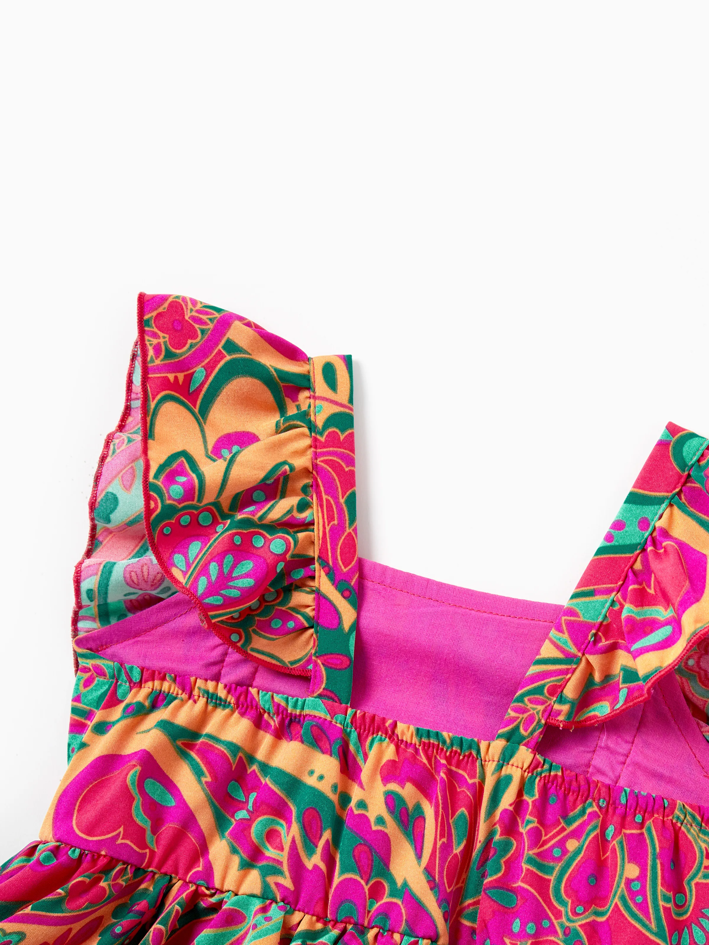 Mommy & me Outfit Set Sleeveless Halter Belted Dress or Short-sleeve Collar Shirt for Summer Vacation Hot Pink - Image 15