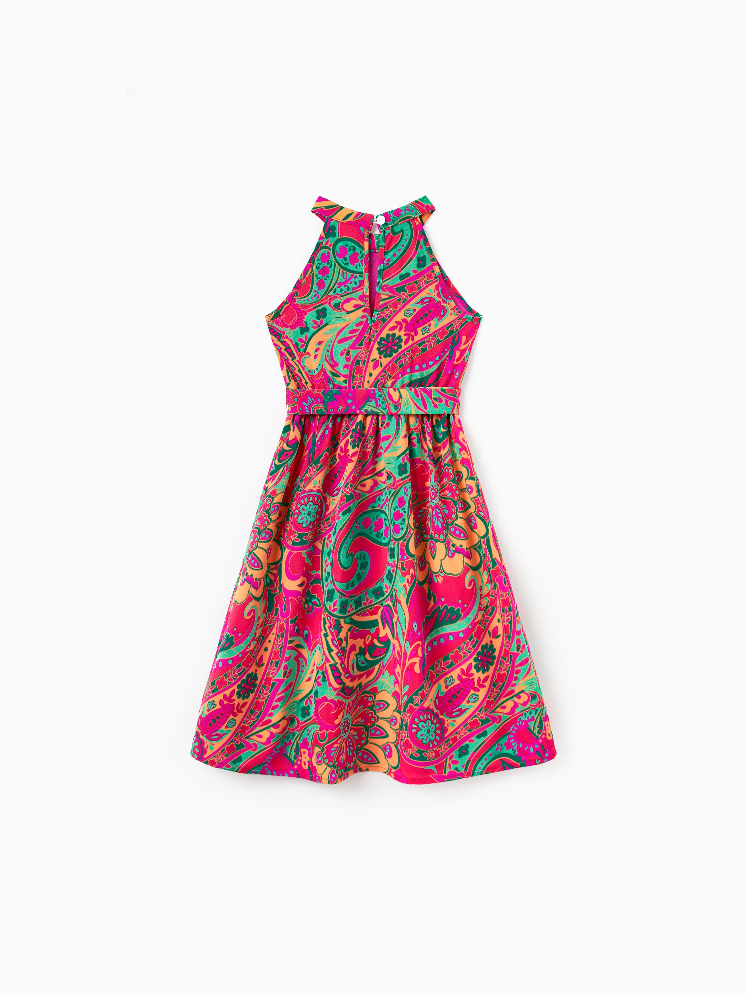 Mommy & me Outfit Set Sleeveless Halter Belted Dress or Short-sleeve Collar Shirt for Summer Vacation Hot Pink - Image 9