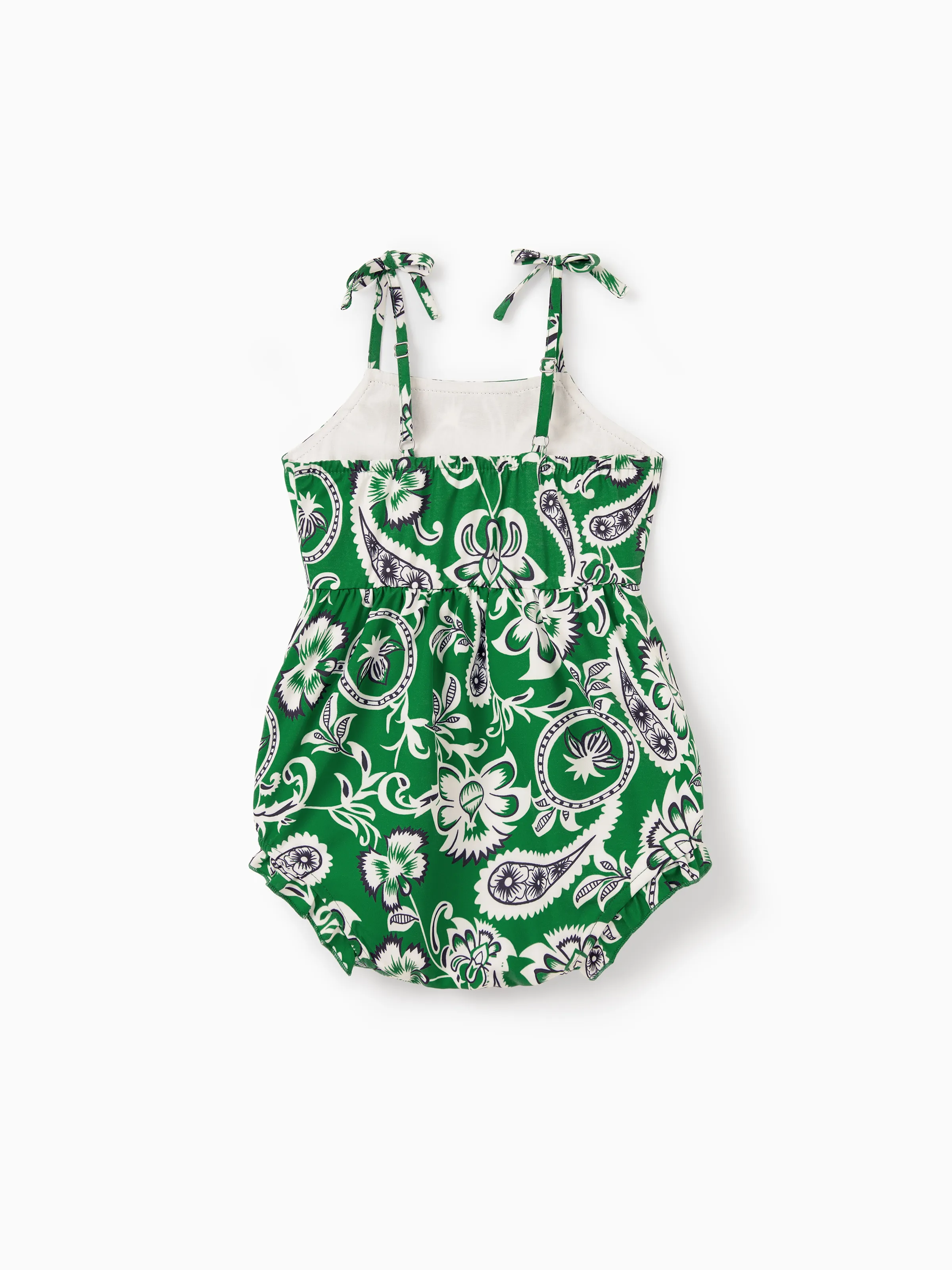 Mommy & me Outfits Set Floral Print Short-sleeve Collar Shirt or Strappy Smocked Dress for Summer Vacation Green - Image 19