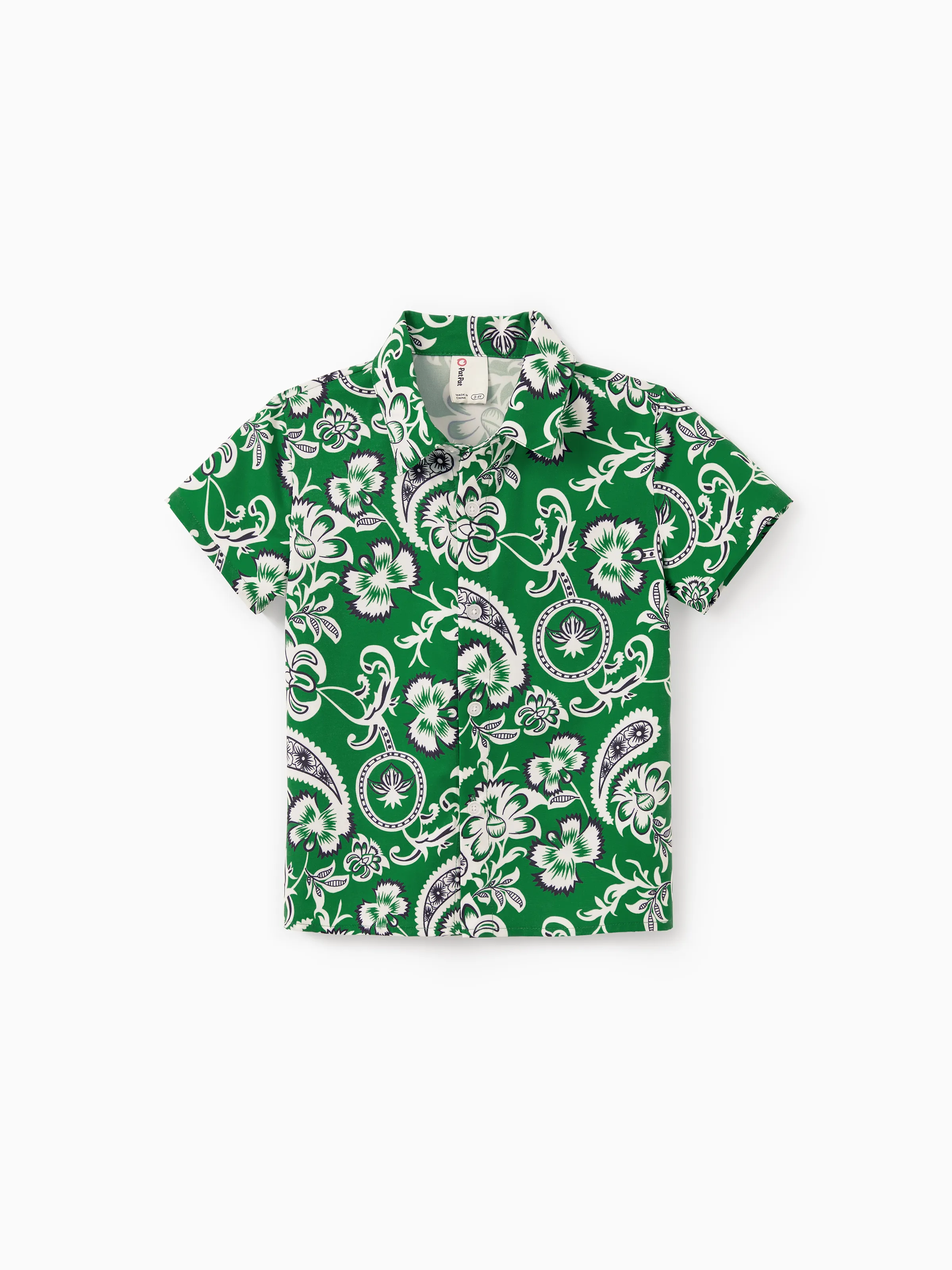 Mommy & me Outfits Set Floral Print Short-sleeve Collar Shirt or Strappy Smocked Dress for Summer Vacation Green - Image 25