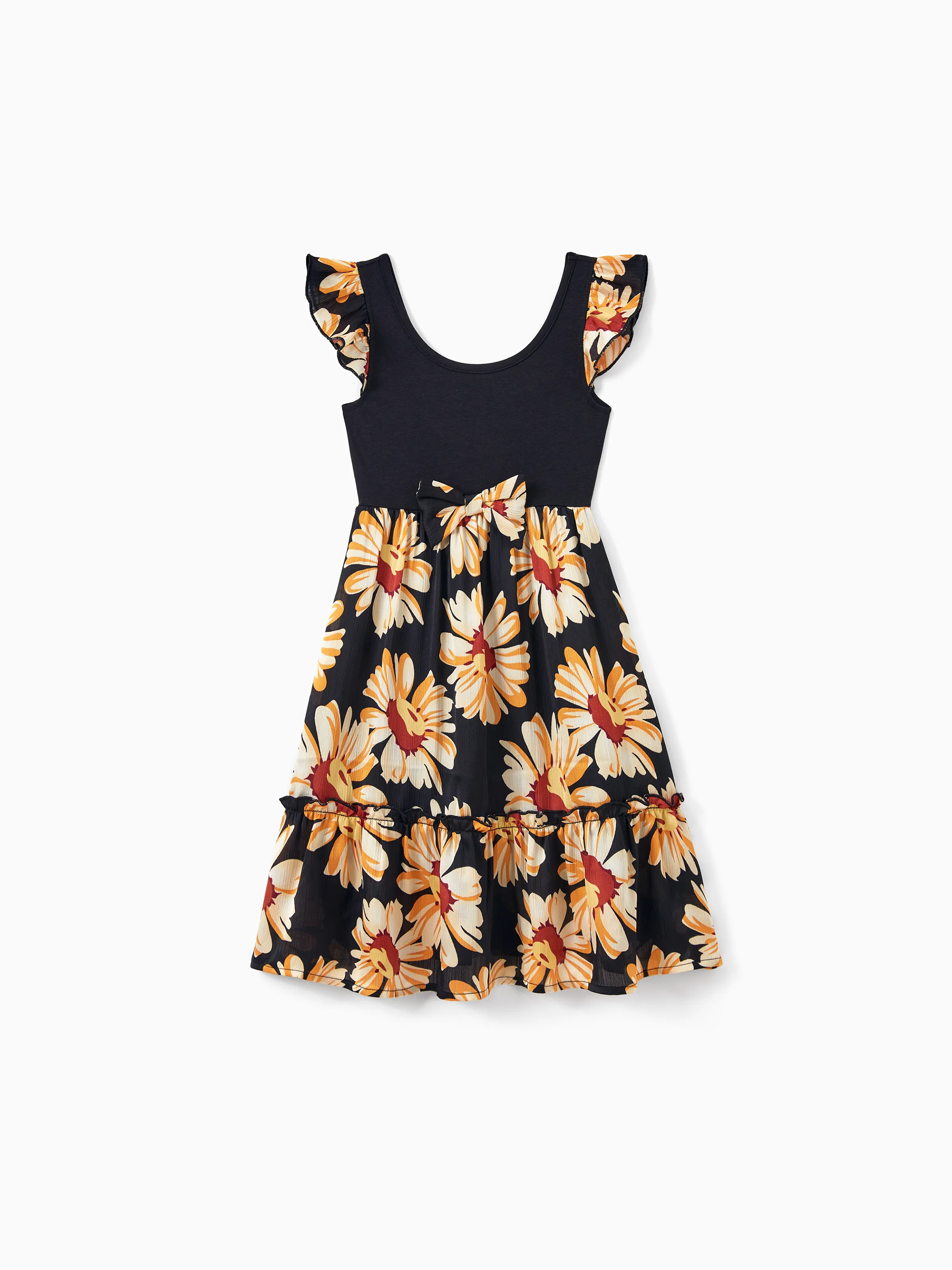 Mommy & me Set Floral Sleeveless Strappy Dress or Colorblock Short-sleeve T-shirt Black - Image 13