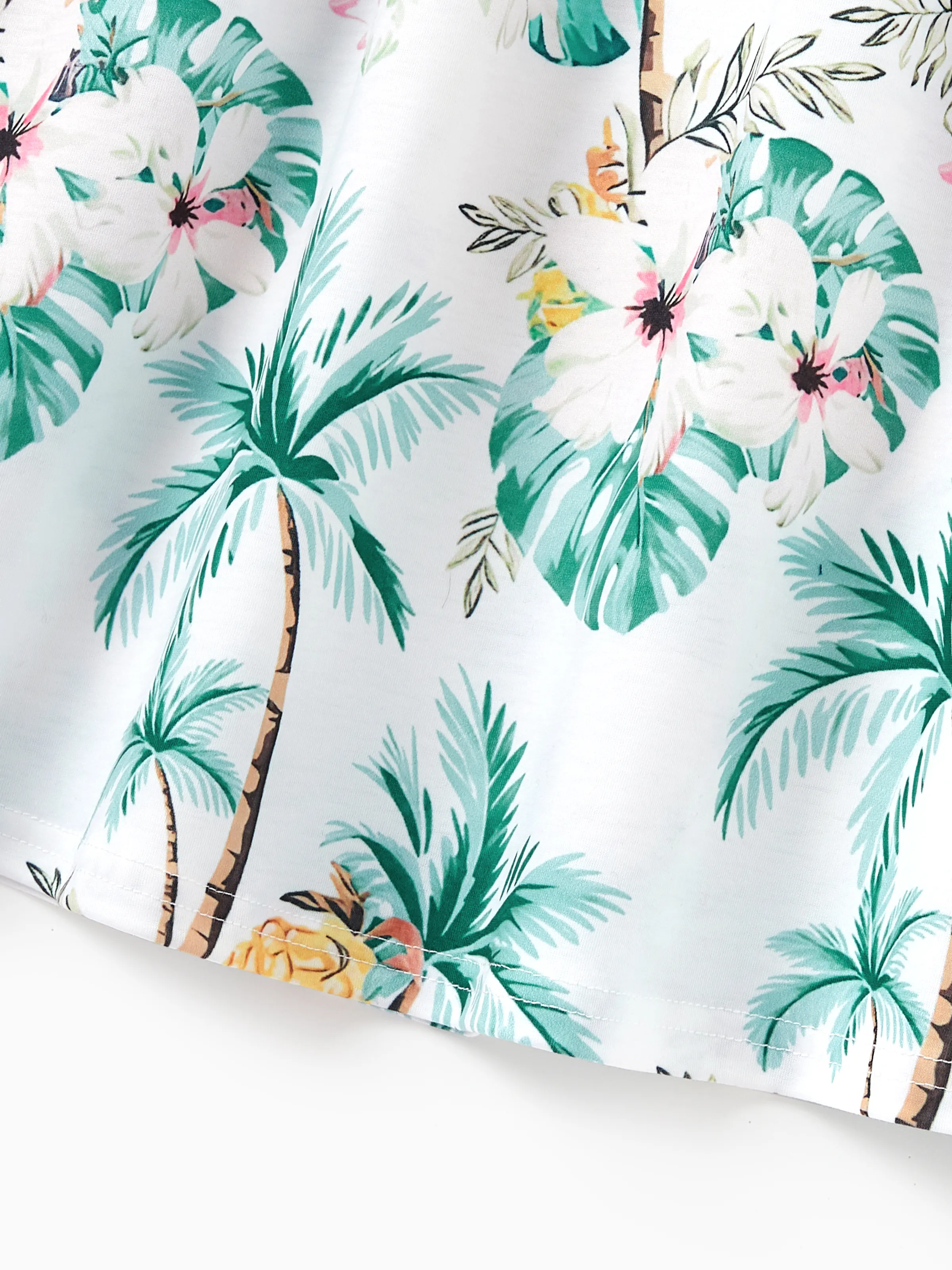 Mommy & me Tropical Print Outfits Mommy & Me Tank Dress & Kids Cotton T-Shirt Set Green - Image 17