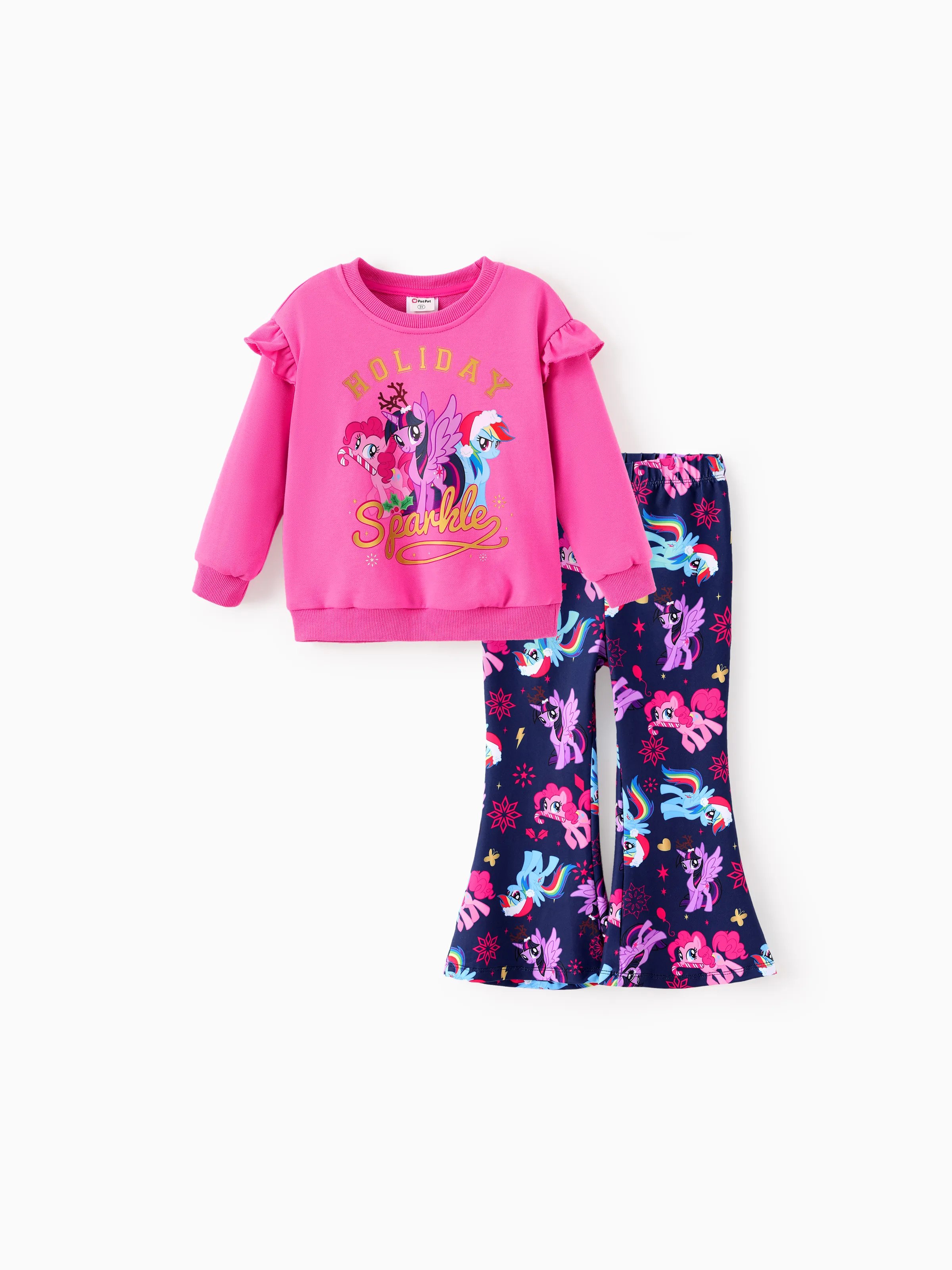 My Little Pony Toddler Girl 2pcs Ruffled Sweatshirt and Flared Leggings Set Hot Pink