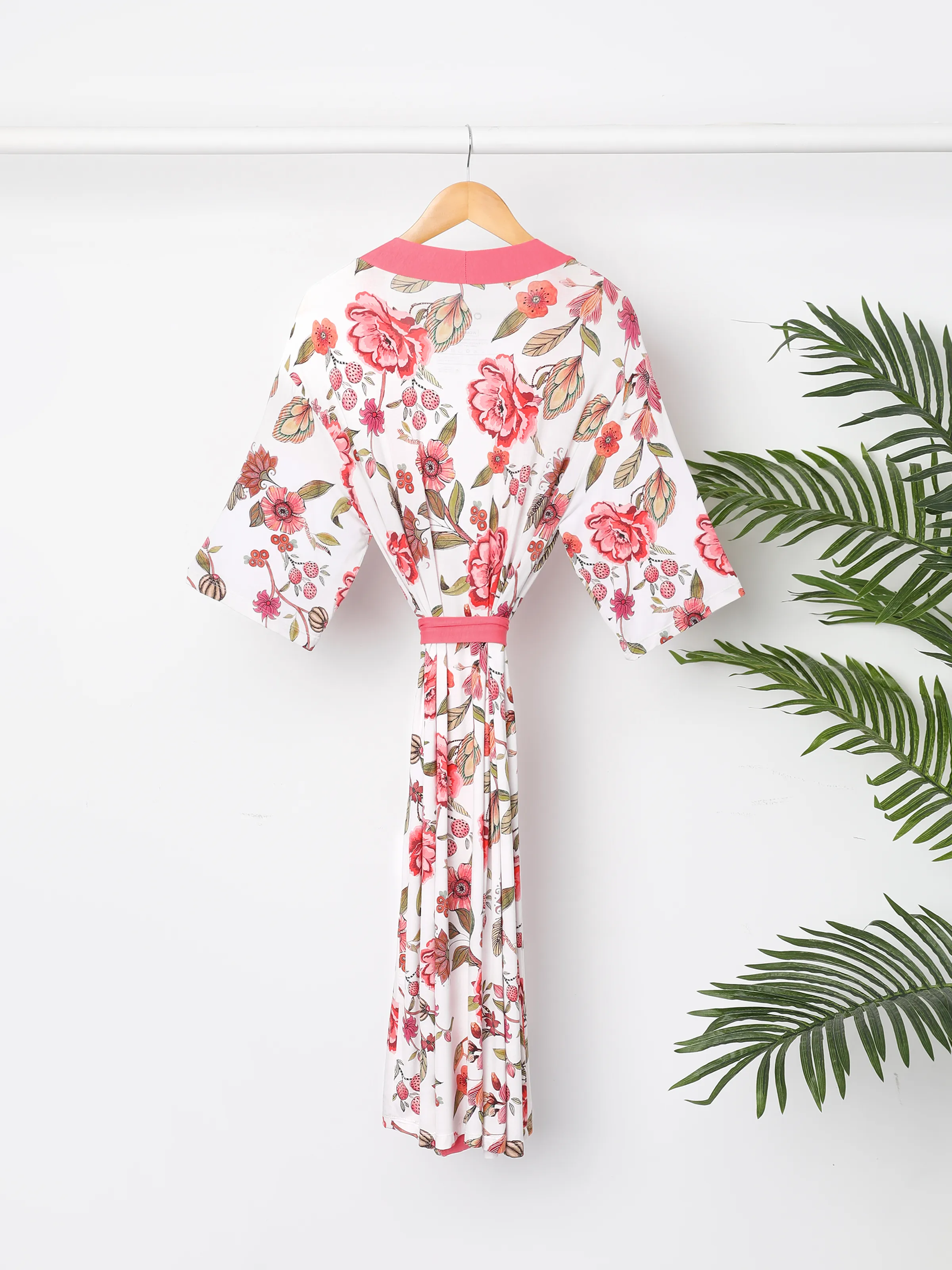 Newborn Bamboo Set for Mommy and Me Floral Bamboo Robe for Mom, Soft Swaddle Blanket with Hat, Gentle & Breathable for Newborn Essentials Peach Pink - Image 3