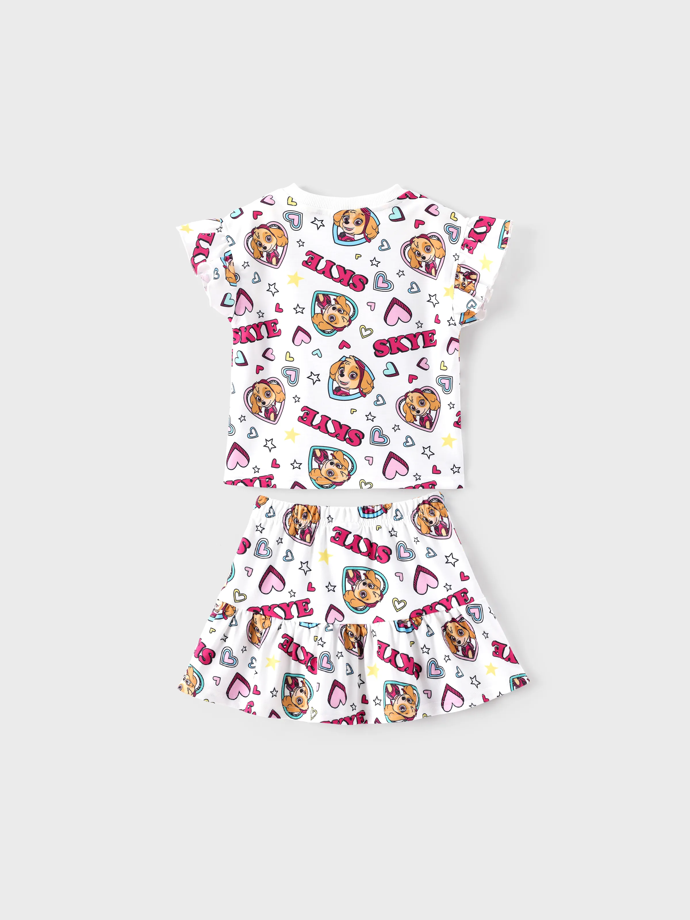 PAW Patrol Toddler Girl 2pcs Skye Ruffled Allover Print Top and Skirt Set White - Image 3
