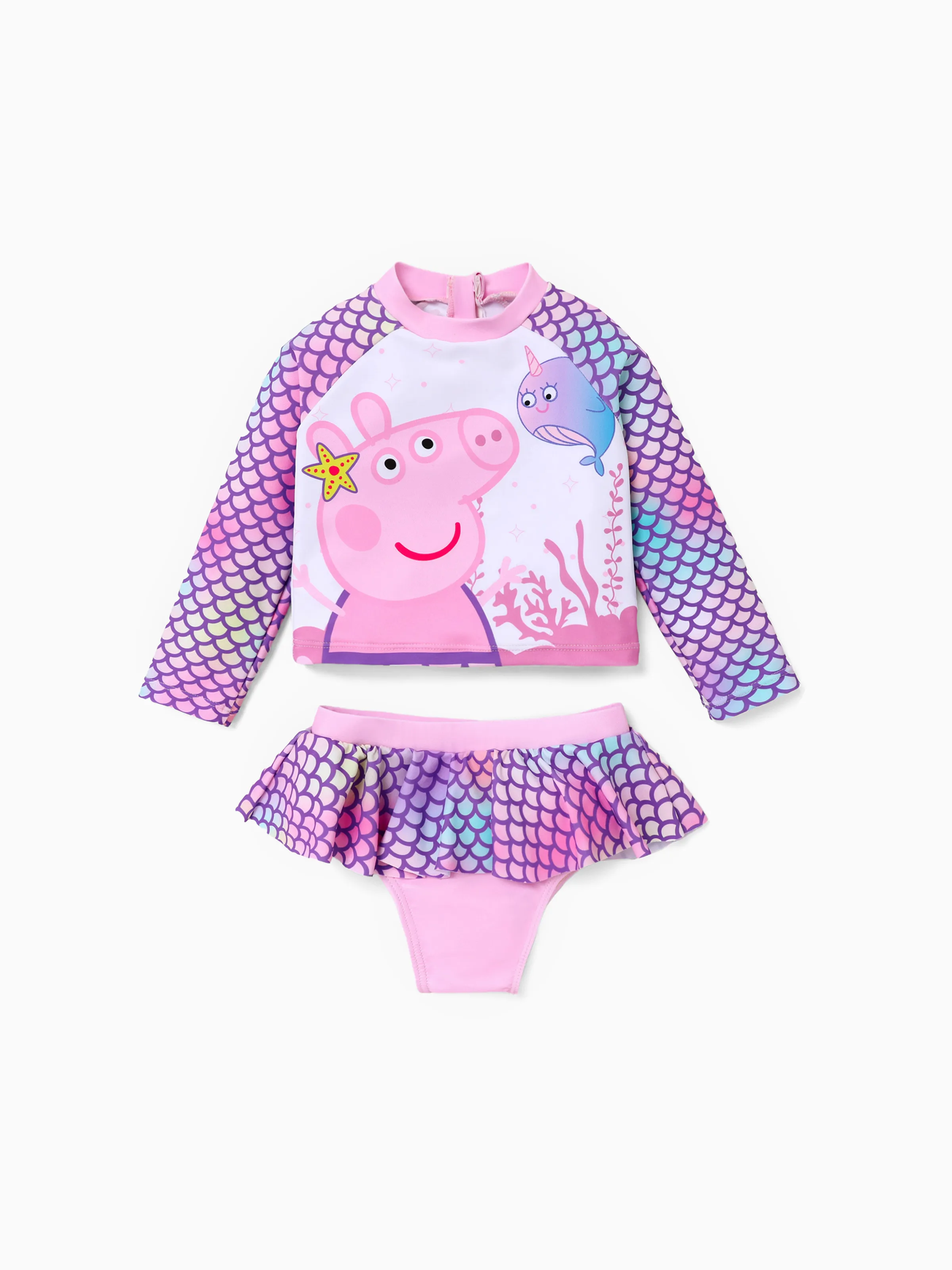 Peppa Pig Toddler Girl Fish 2pcs Scale Ombre Pattern UPF 50+ Swimsuit Set Pink