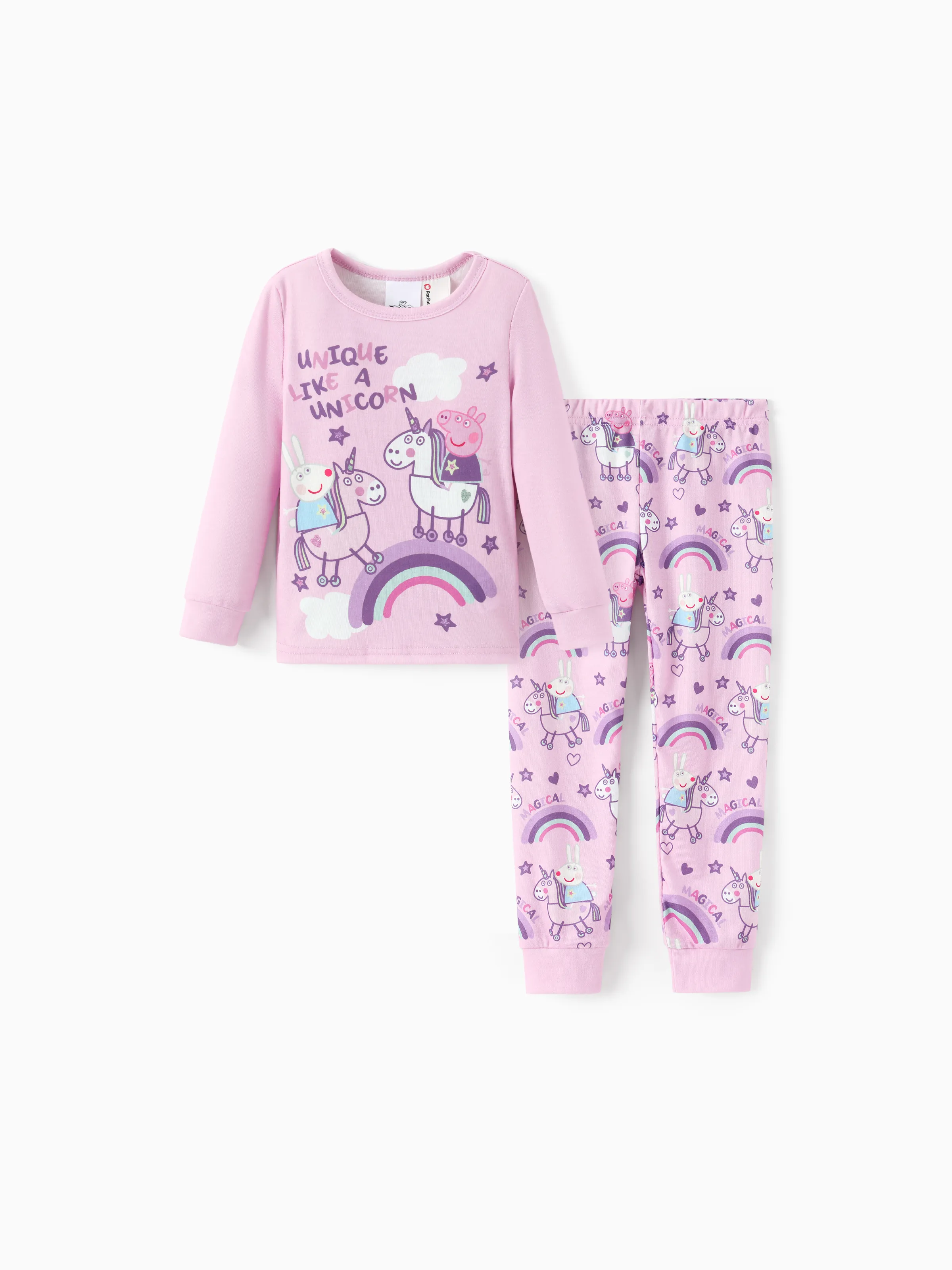 Peppa Pig Toddler Girls 2pcs Naia™ Dessert Print Long-sleeve Snug-Fitting Pajamas Set Light Pink