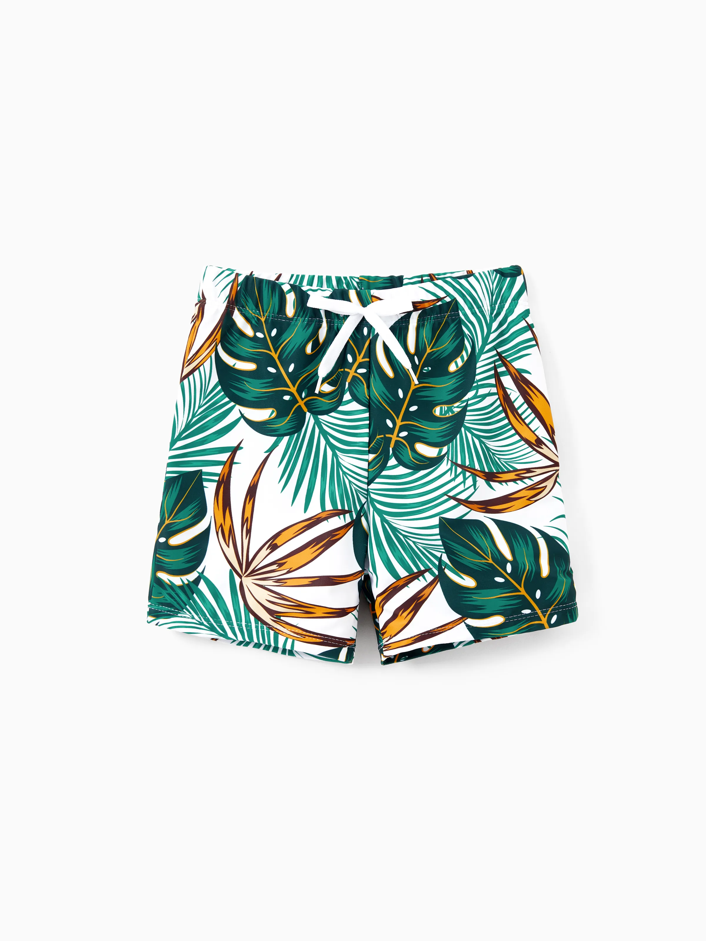Toddler Boy Allover Plants Print Swim Trunks Shorts Dark Green - Image 4