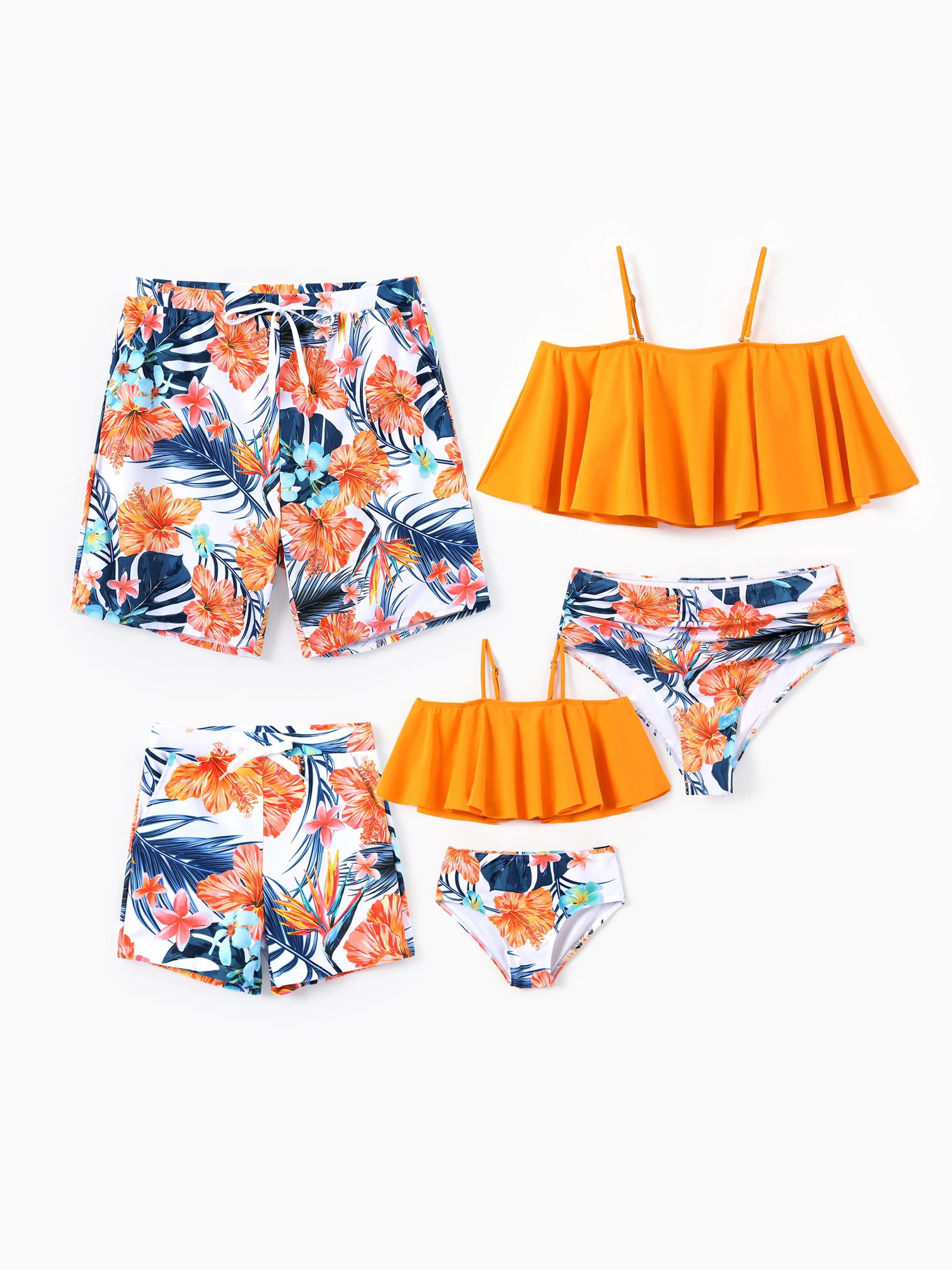 Toddler Girl Swimwear Tropical Floral Bikini Set with Ruffle Top for girls Bright Summer Beach Outfits Orange - Image 2
