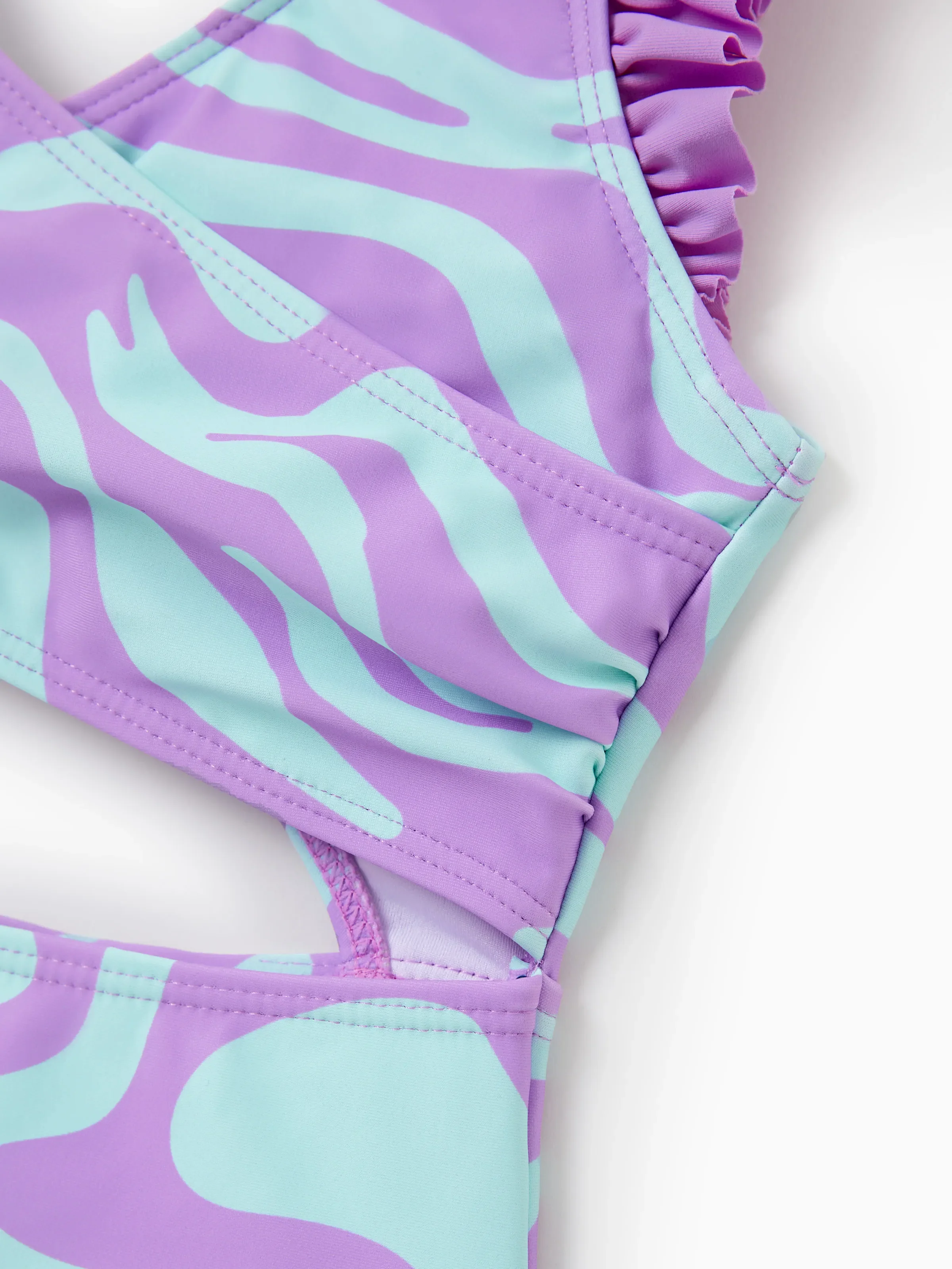 Toddler Girl Trendy Purple & Blue Wave Print Midriff Cutout One-Piece Swimsuit Purple - Image 4