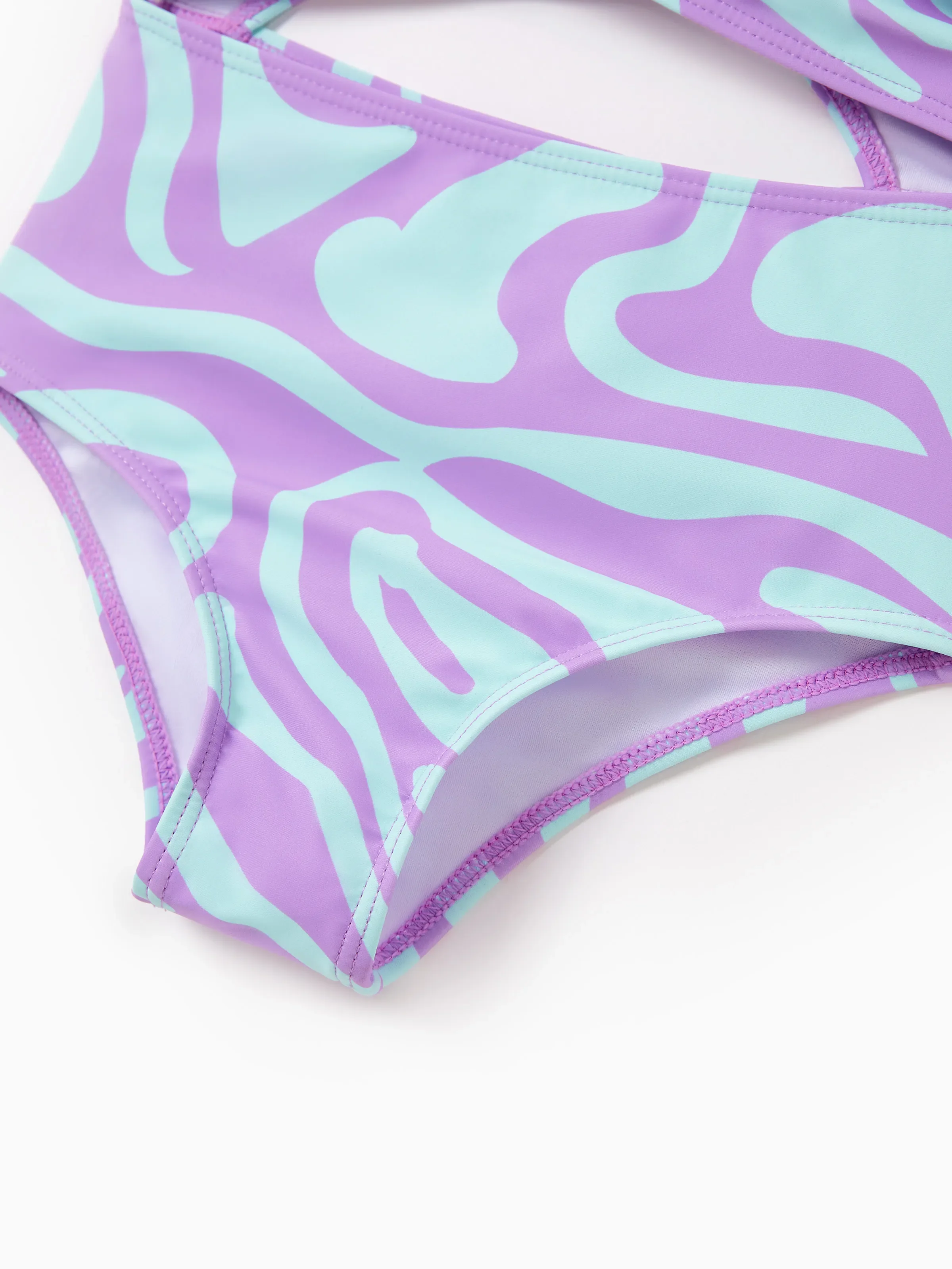Toddler Girl Trendy Purple & Blue Wave Print Midriff Cutout One-Piece Swimsuit Purple - Image 5