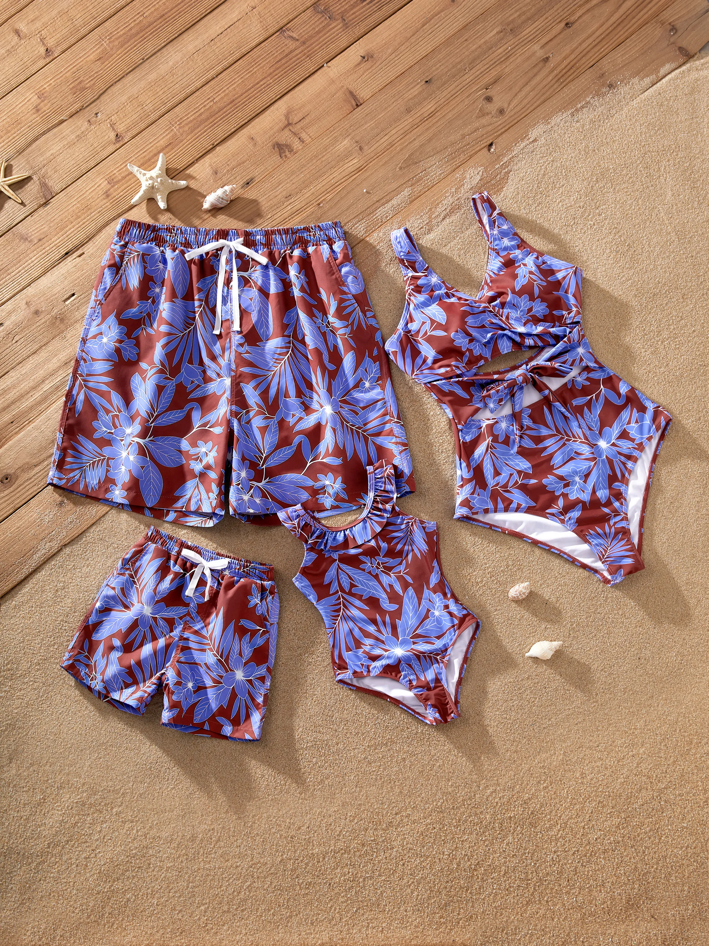 Toddler Girl Tropical Leaf Print Swimsuits Cutout One-Piece Blue - Image 2