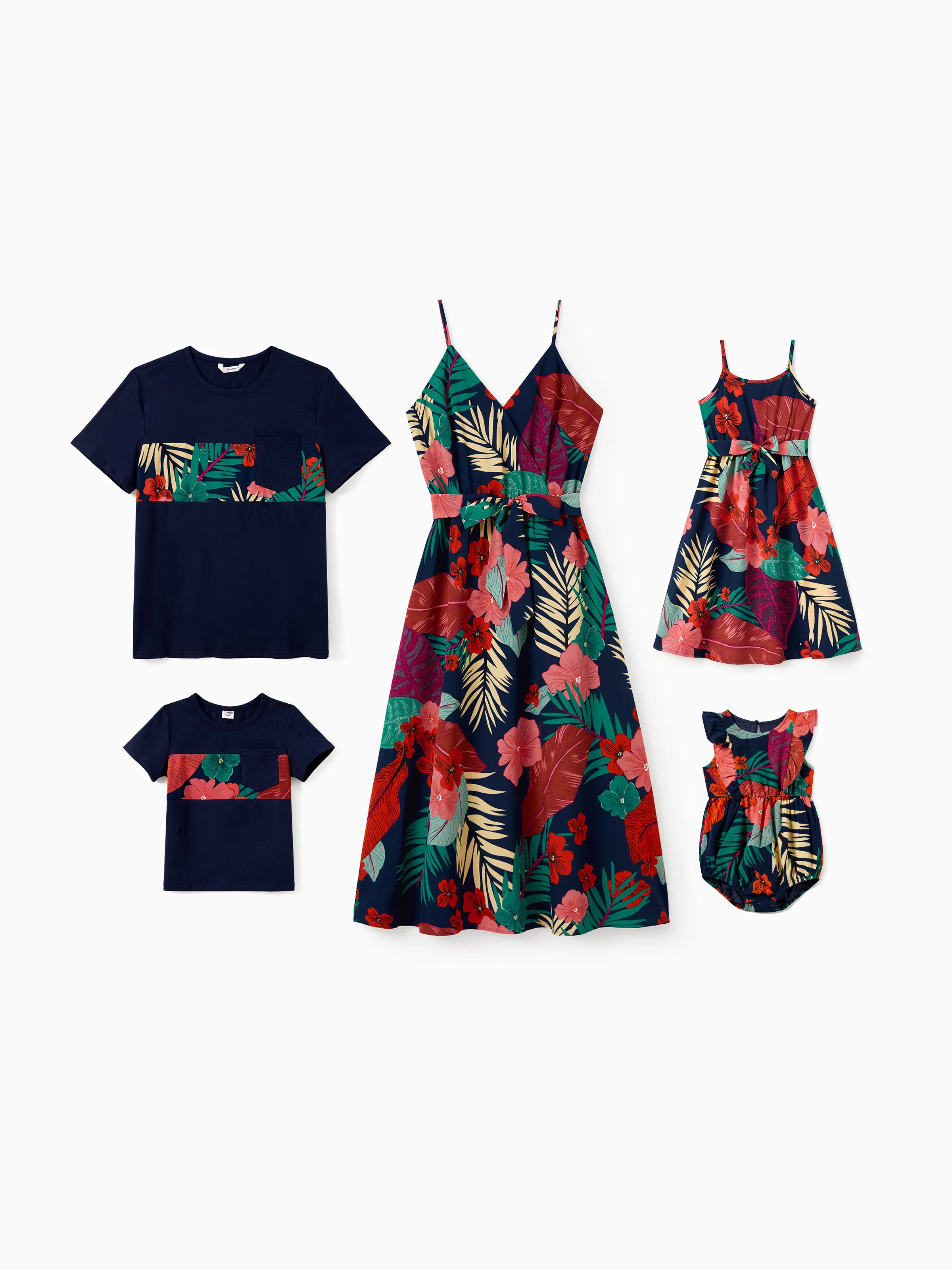 Toddler/Kid Girl Sets Floral V-neck Strap Dress with Hidden Snap Deep Blue - Image 2