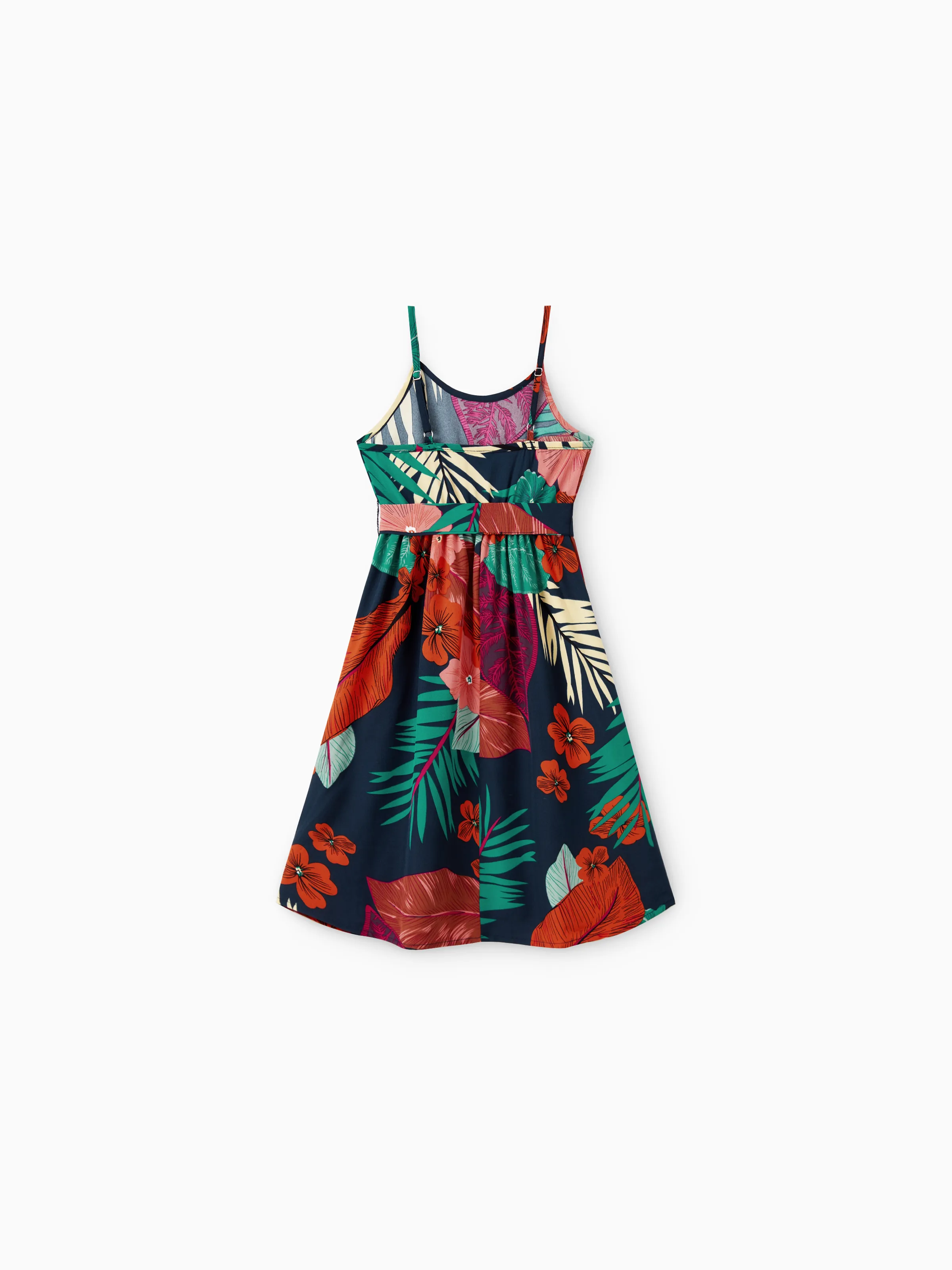 Toddler/Kid Girl Sets Floral V-neck Strap Dress with Hidden Snap Deep Blue - Image 4