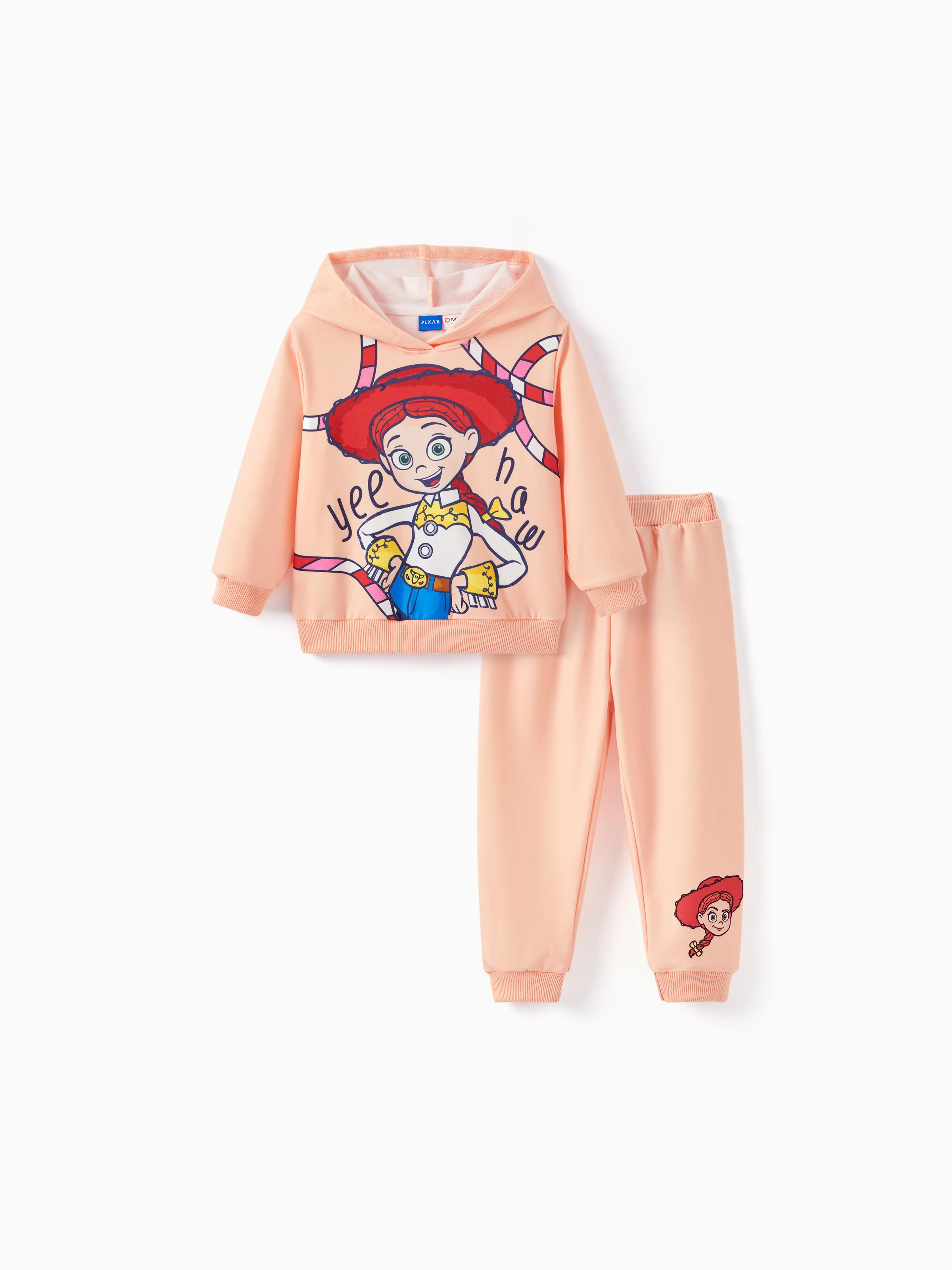 Toy Story Toddler Girl Jessie 2pcs Ribbed Cuffs Hooded Sweatshirt and Sweatpants Set incarnadinepink